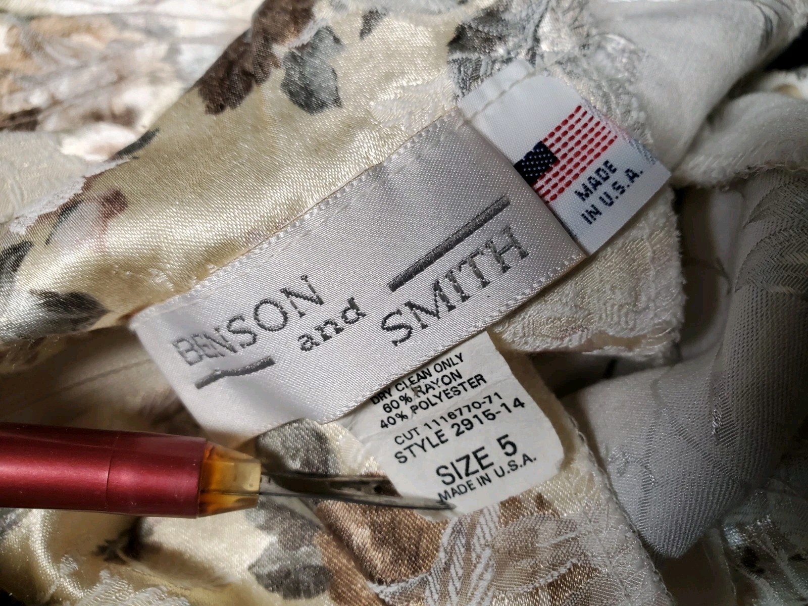 Vtg Benson & Smith Floral Roses XS-S 90s Ss Cottagecore Ss Gold Damask Midi