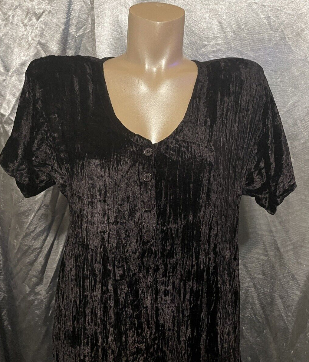 Vtg 90s Nostalgia Black Velvet Button Down Goth Midi Dress Whimisogth Sz Small