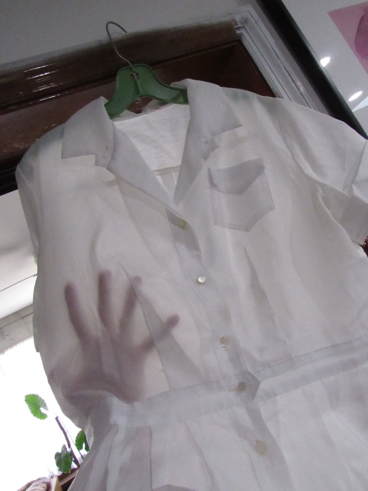 Vtg 50s sheer white Nurse Uniform Penneys Dacron midi DRESS L X punk lolita goth
