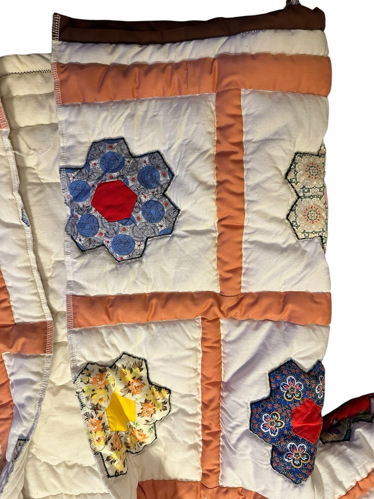 Vintage Flower Garden Handmade Quilt Jacket Coat 1970s Groovy Flower Power