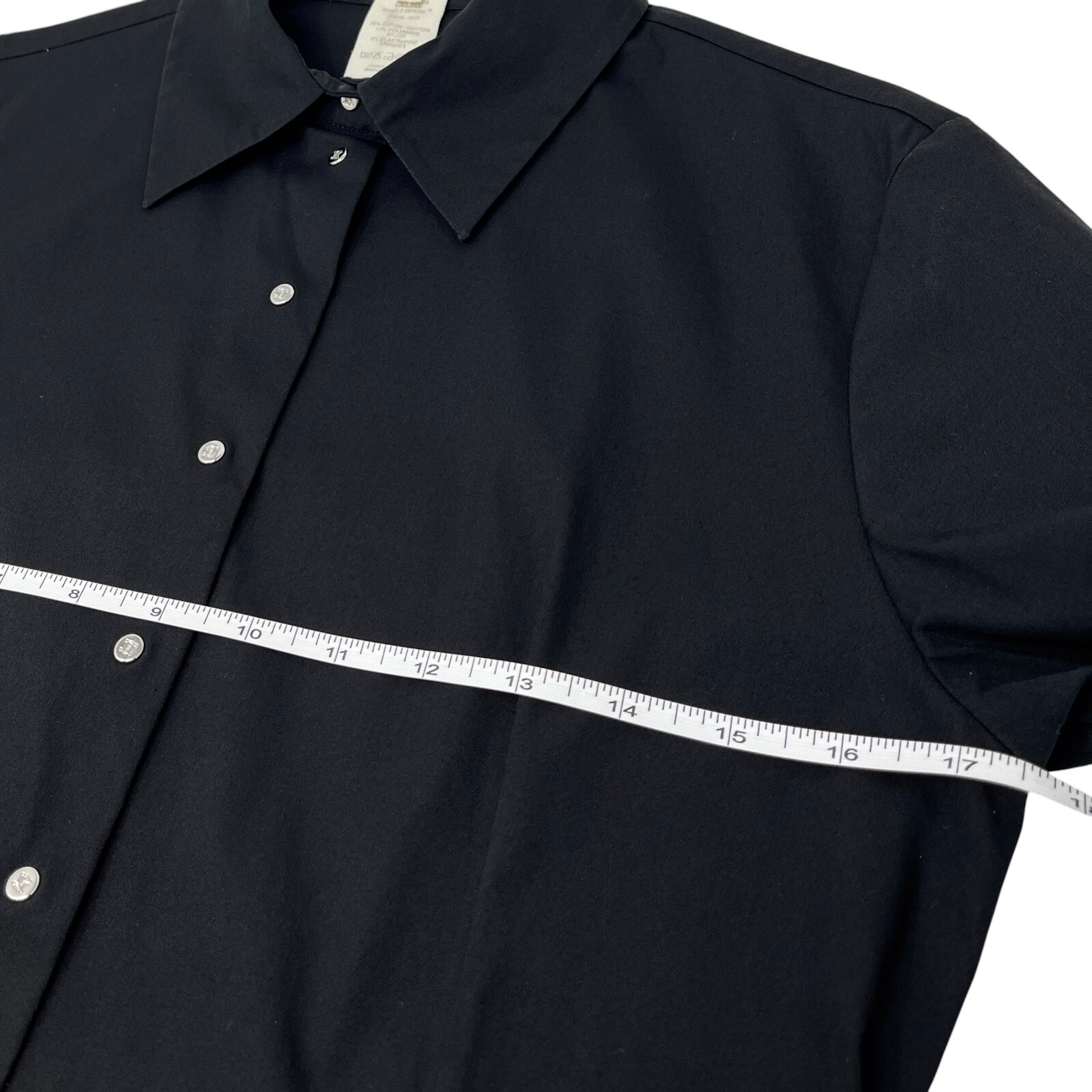 CELINE Vintage Logo Button Up Shirt #40 Blouse Top Black Silver Cotton