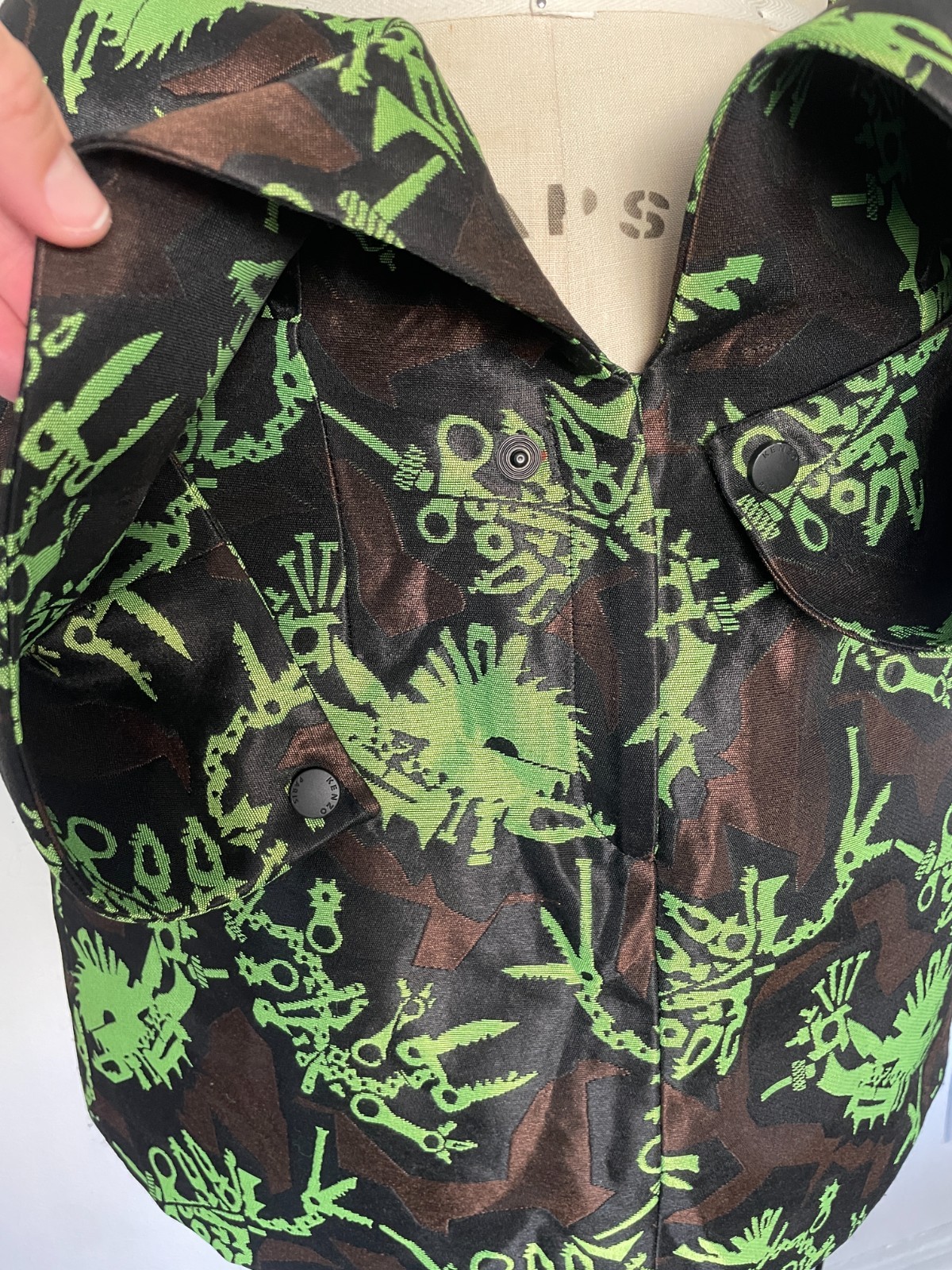 NWOT Kenzo Jacquard Structured Lime Camo Print Mini Skirt Size S | M Sportif Y2K