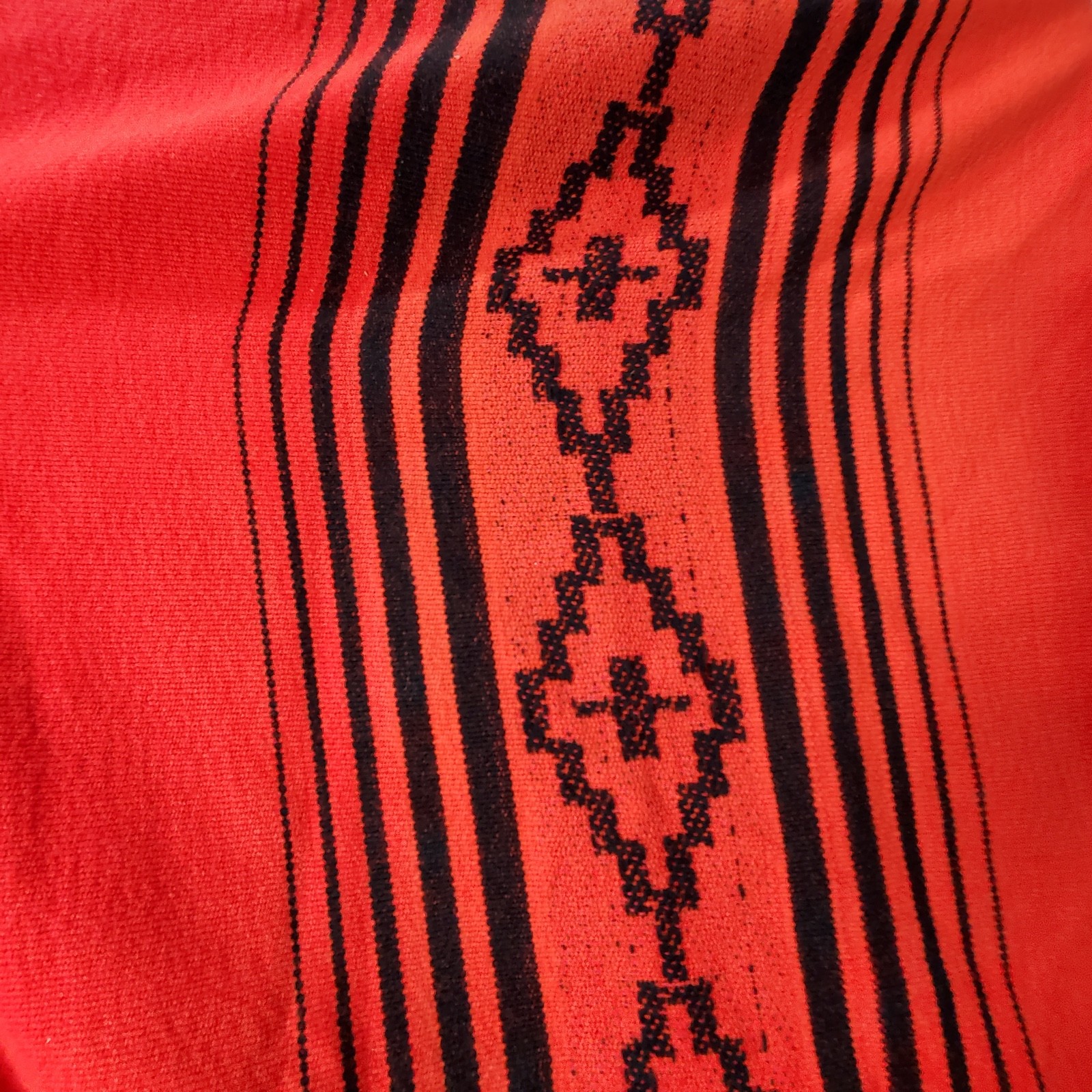 Vintage Men&rsquo;s Large Red Wool Argentine Gaucho Poncho w/Black Fringe 47&Prime;