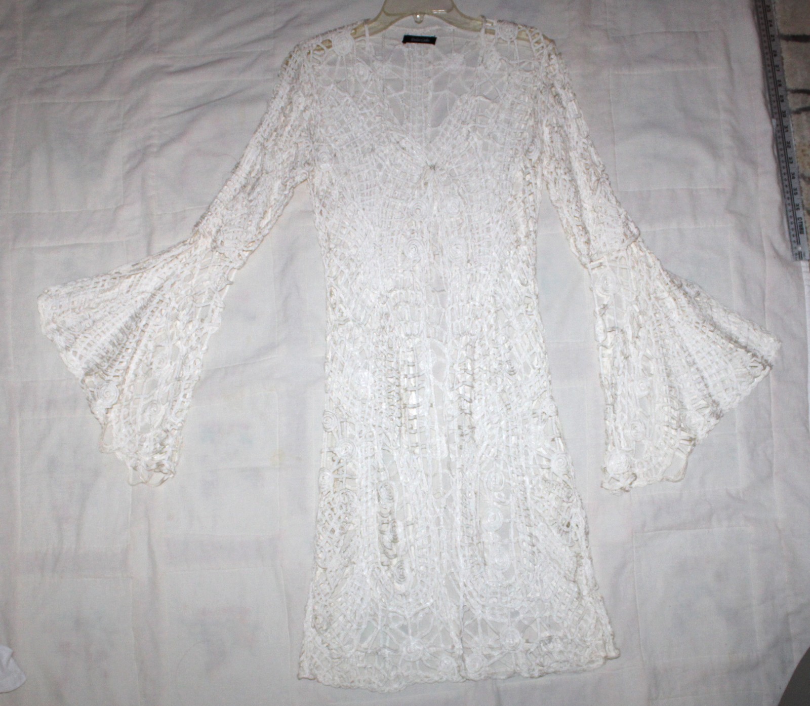 Dolce Cabo Ribbon Jacket Duster Style Open Weave White Medium