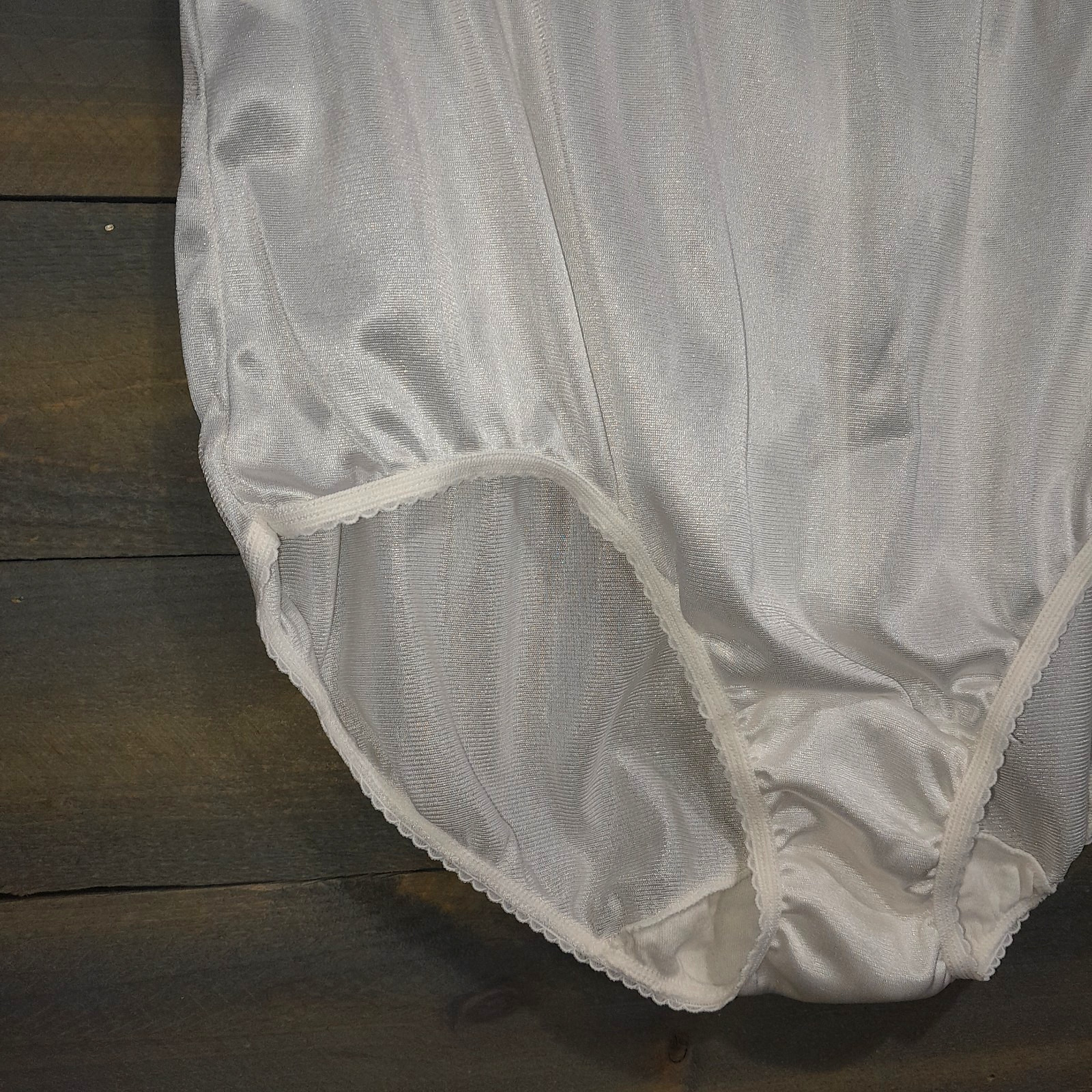 Warners Granny Brief Panty 8 White Shiny Sissy Lace Trim Mushroom Gusset Panties