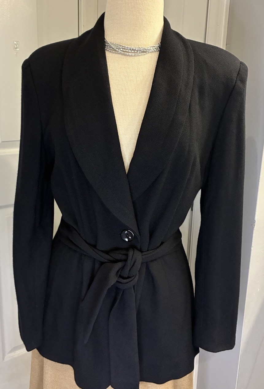 Vintage 90s Express Compagnie Internationale Belted Blazer Jacket Black 5/6 NOS