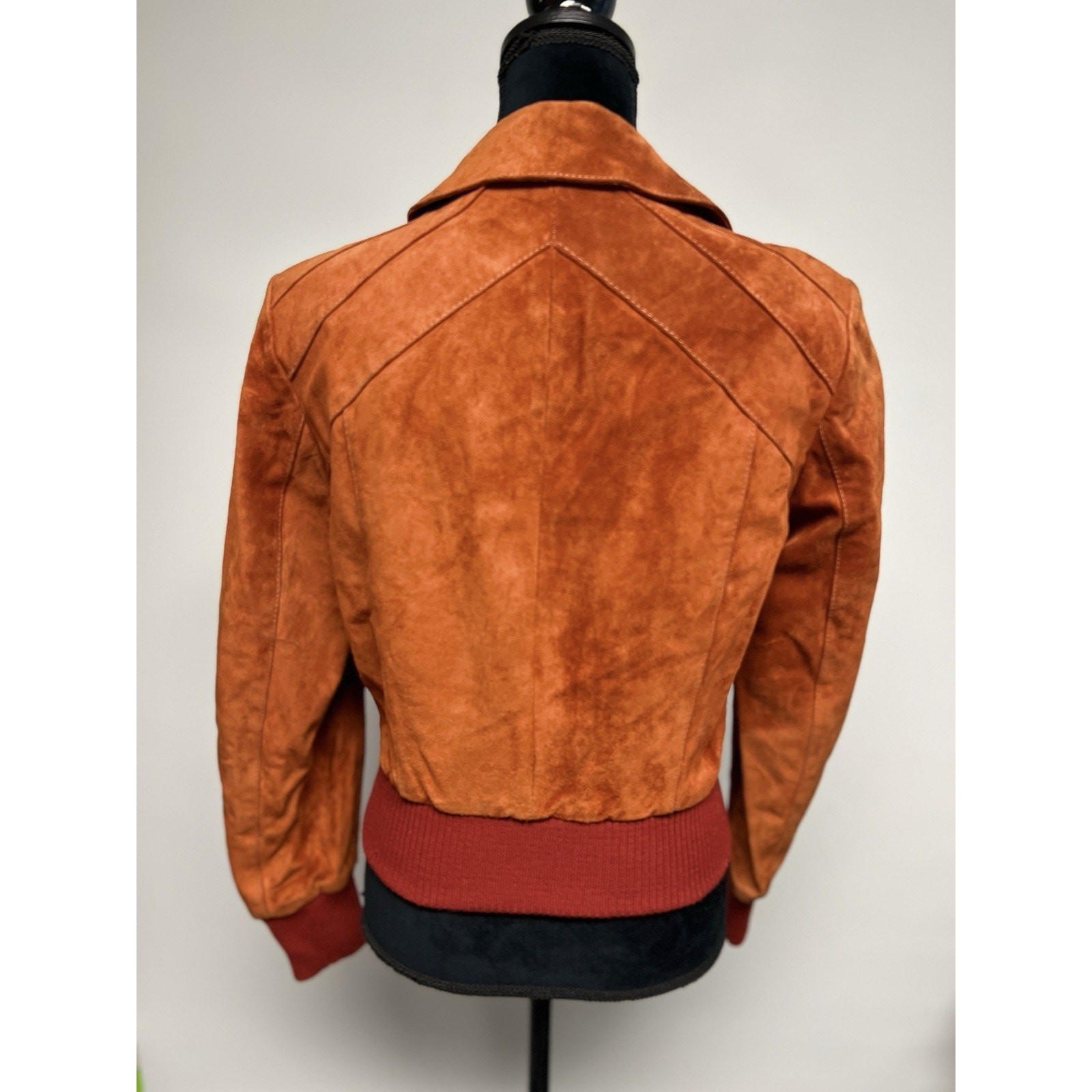 Vintage 1970&rsquo;s Rust Orange Suede Bomber Jacket Womens Small Leather Groovy 70s