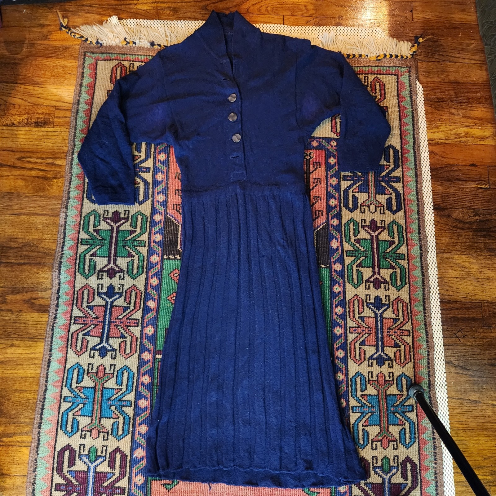 Vintage 1950s Wool Rayon or Nylon Knitted Sweater Dress Skirt Blue MCM 50s