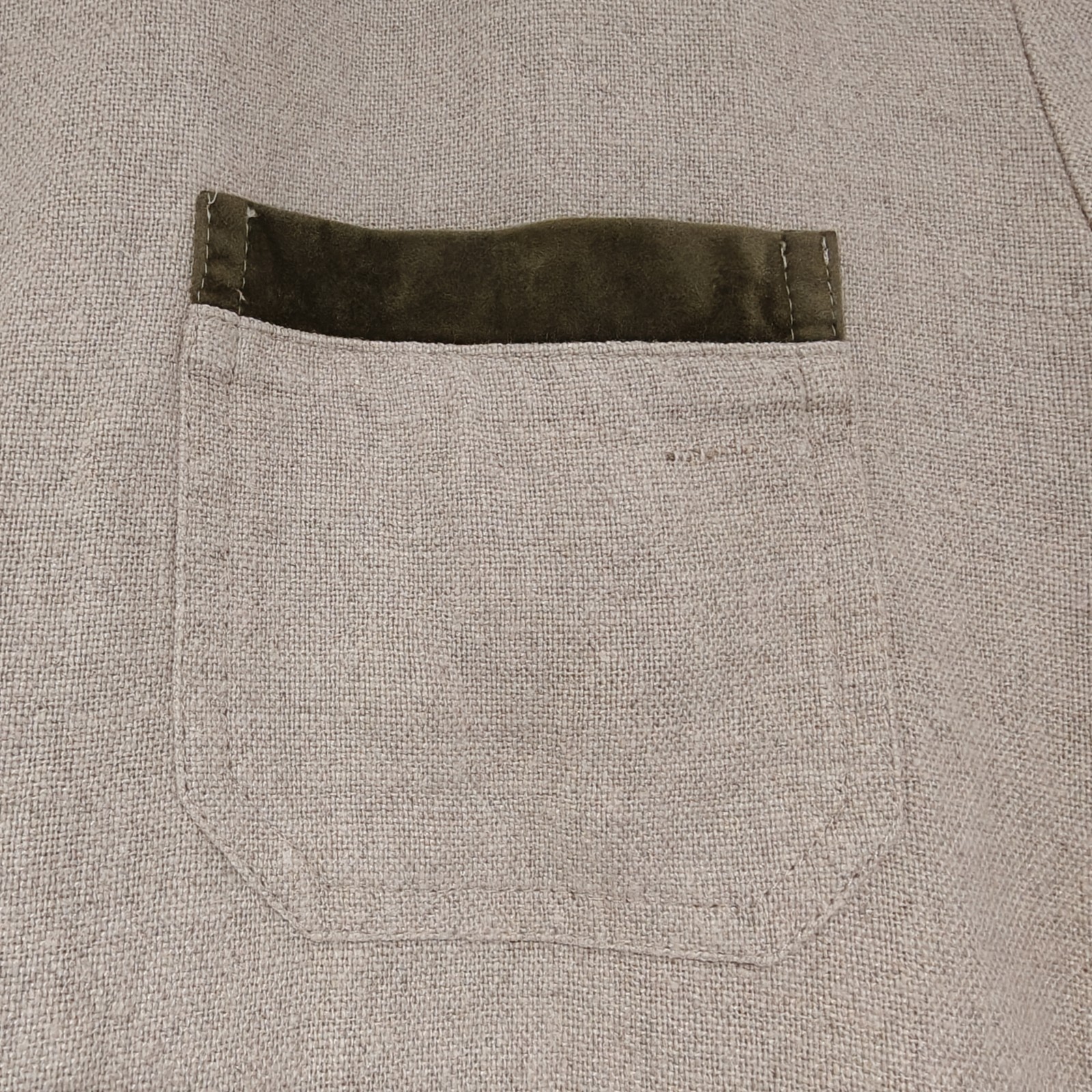 Your Sixth Sense C&A Linen Blend Blouse Vintage Beige Khaki Velvet Trim UK 16