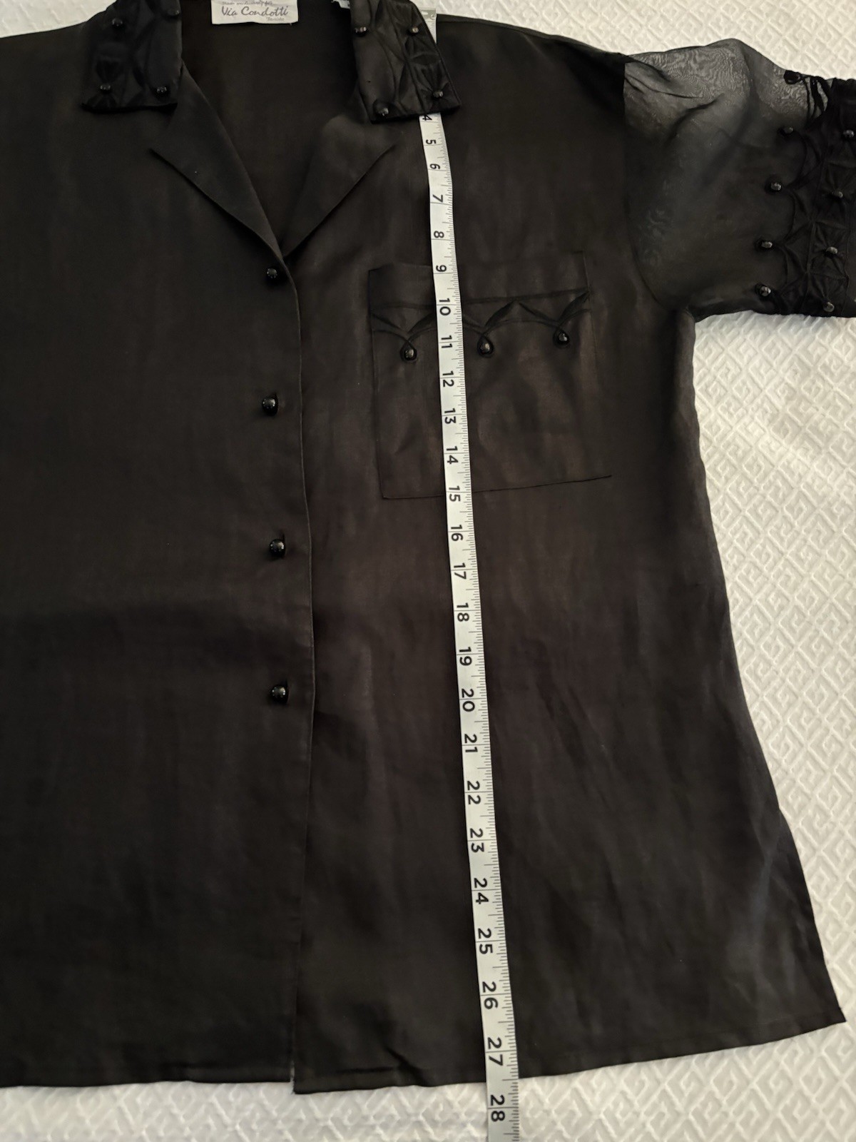 Vtg Via Condotti Blouse 6 Linen Hong Kong Sheer Embroidery Old Money Palm Beach