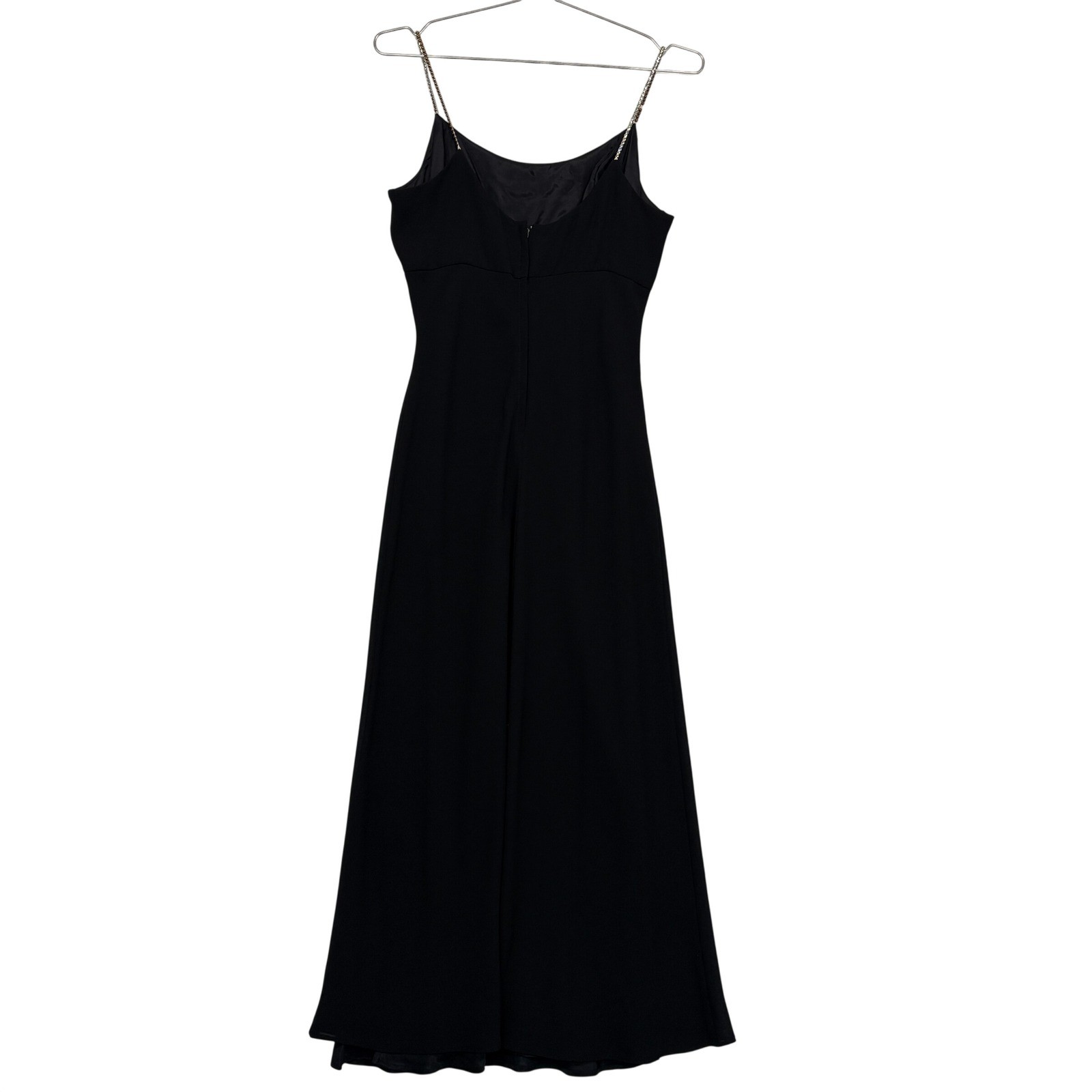 Jessica McClintock Women Dress 13/14 Black Gunne Sax Rhinestone Strap Maxi Gown