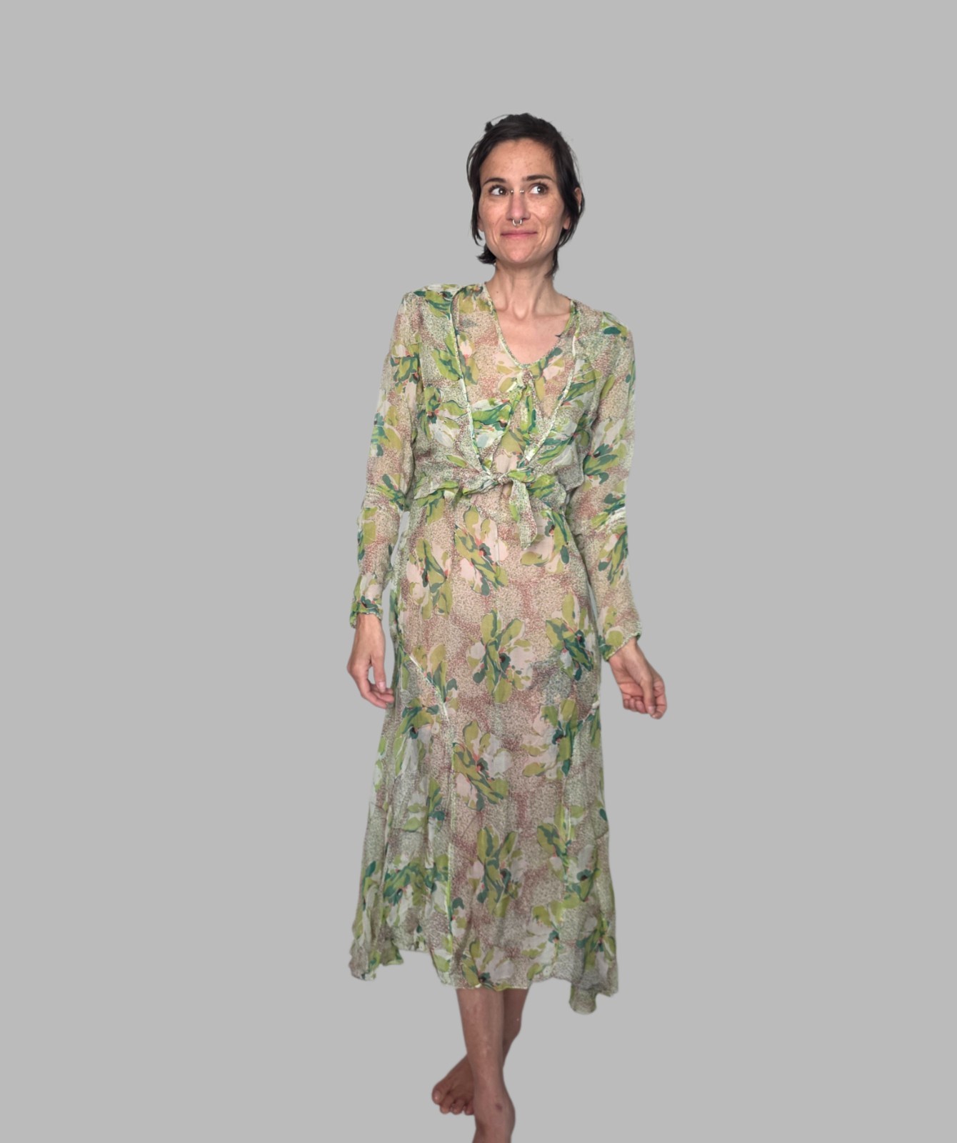 Authentic 1920s Printed Silk Dress | Antique Floral Silk Day Dress | Art Deco…