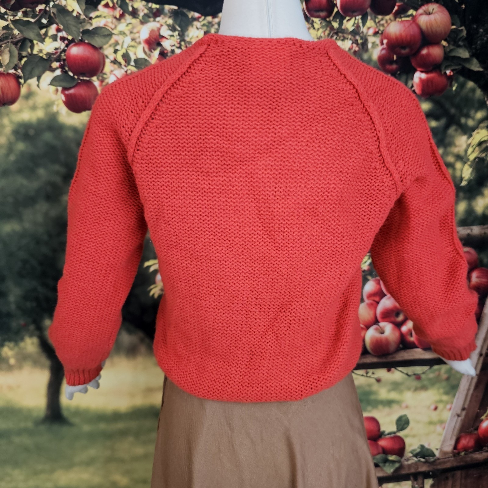 Vintage 1970s Pullover Sweater Orange Red Long Sleeve Cable Knit Retro Cozy