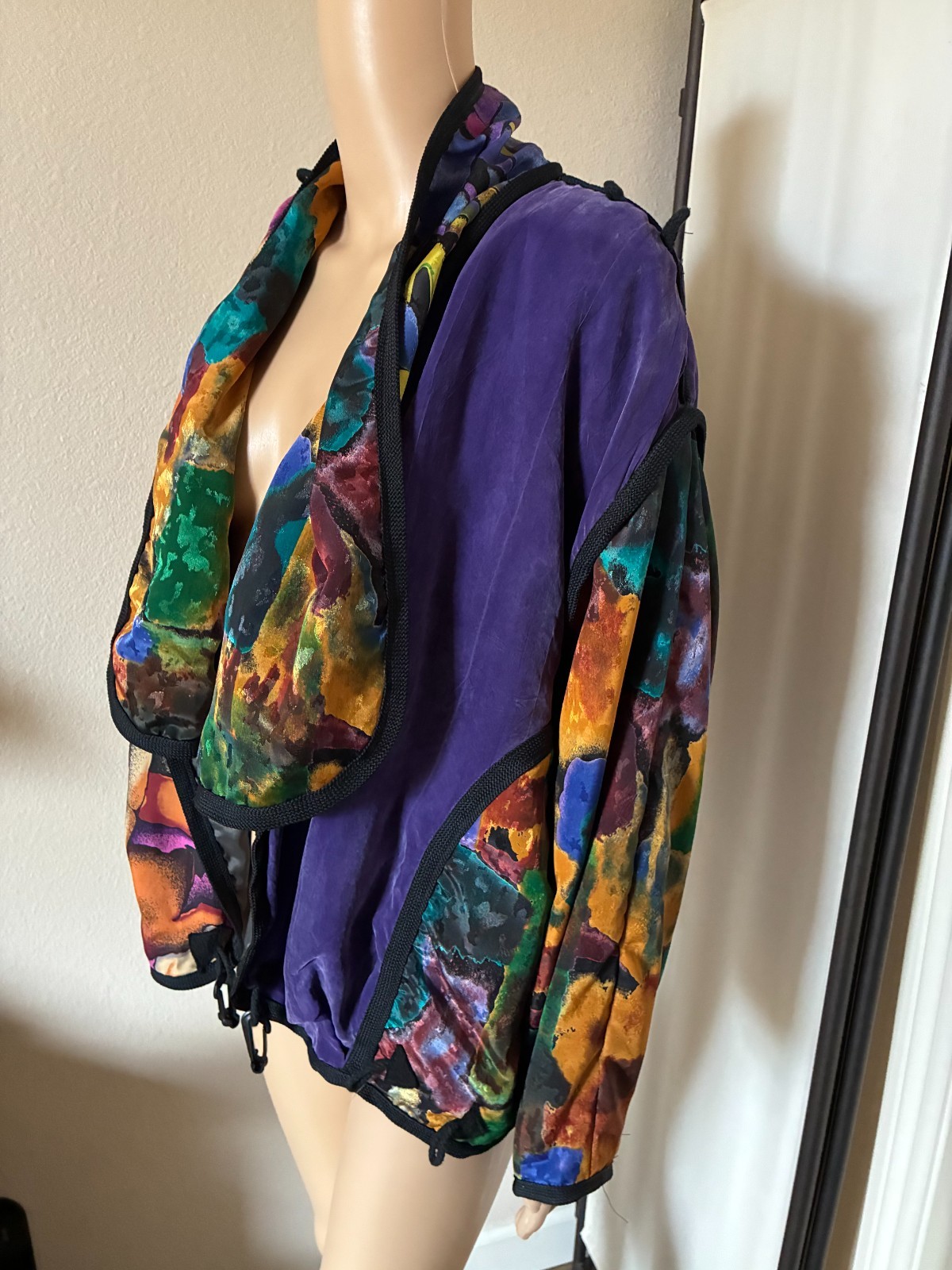 vtg 80&rsquo;s Miko Francisco colorful convertible jacket art to wear O/S