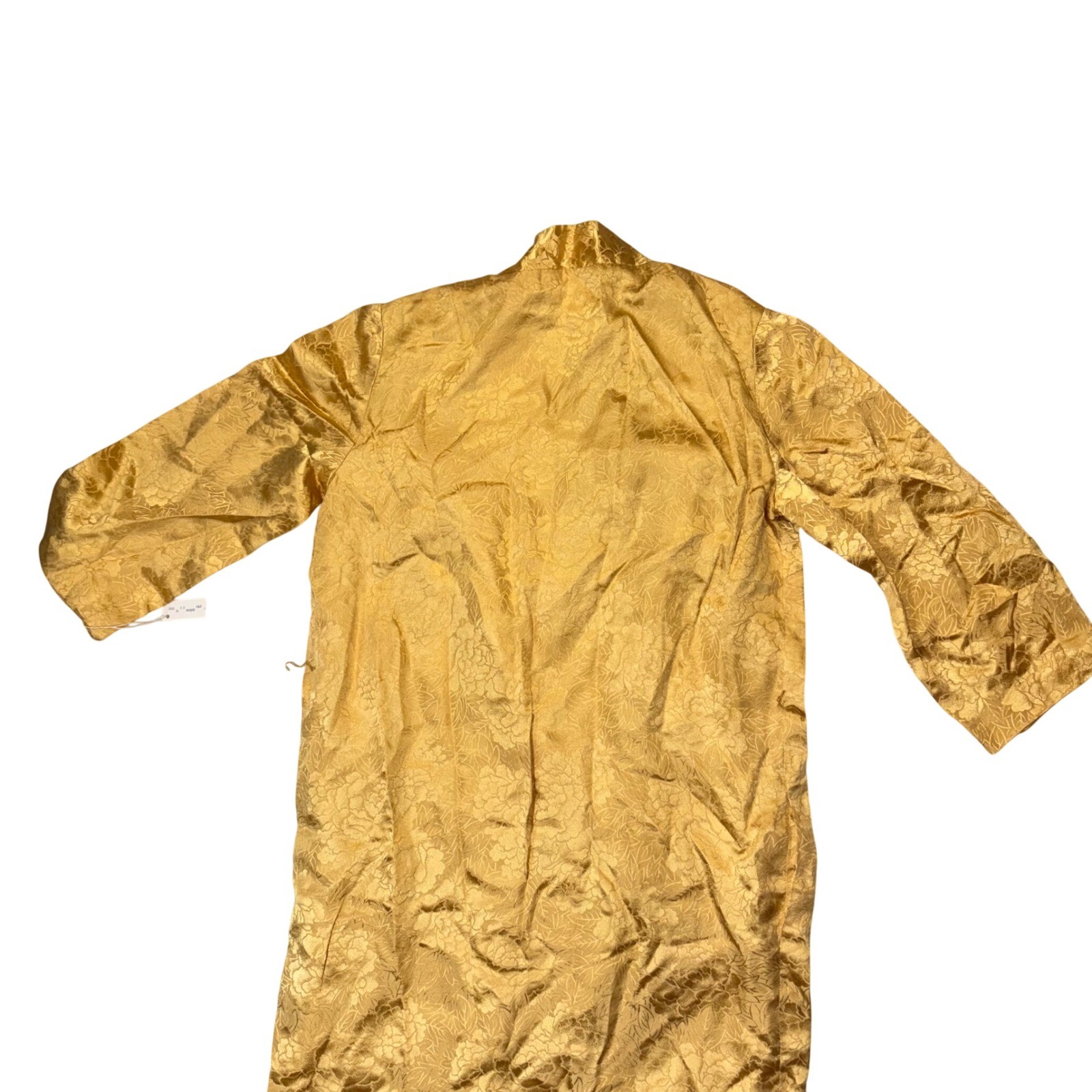 Vintage Dynasty Gold Silk Damask Floral Brocade Maxi Robe Gown Hong Kong S