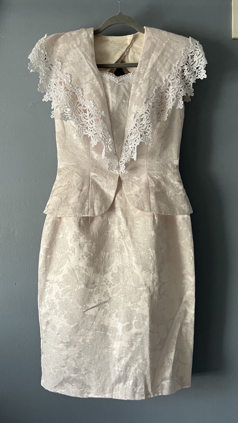Vintage Scott McClintock Dress MIDI Light Peach Pink Laced Sz 4