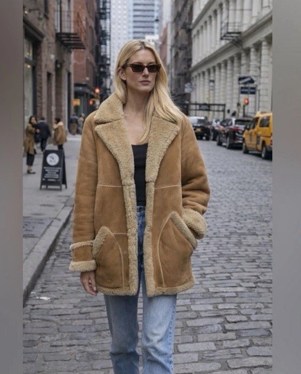 Vintage John Paterson UK Shearling Coat Real Lambskin 38 England Leather Women