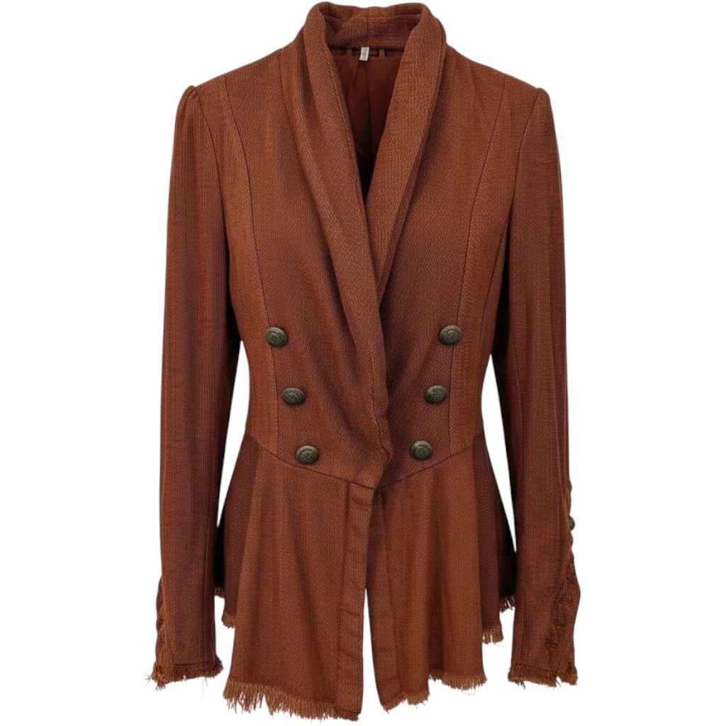 Free People Victorian Jacket Women Small Brown Lace Raw Hem Peplum Steampunk