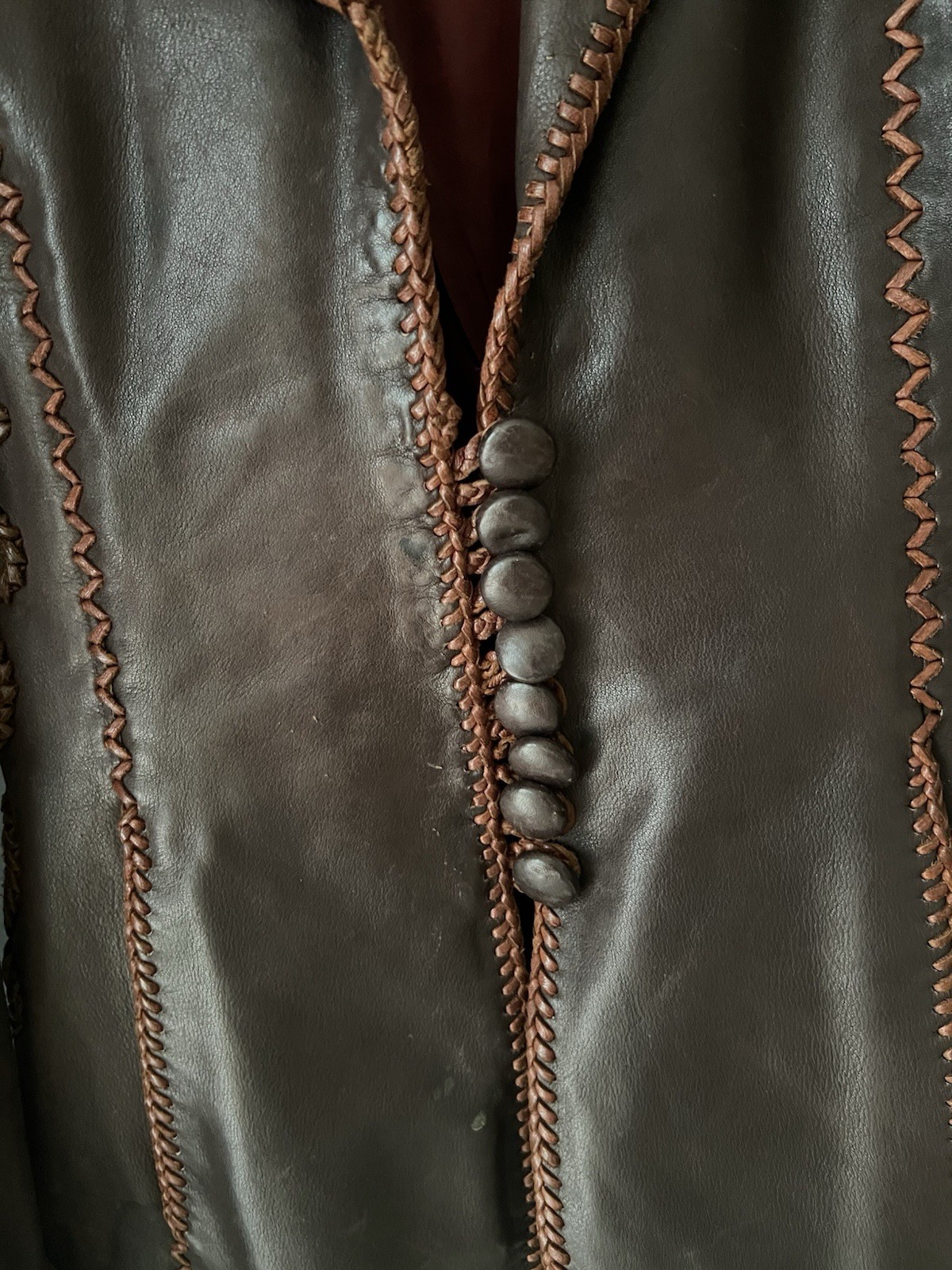 Vintage North beach Leather Co. Brown Whipstitch Blazer Jacket 5/6 RARE