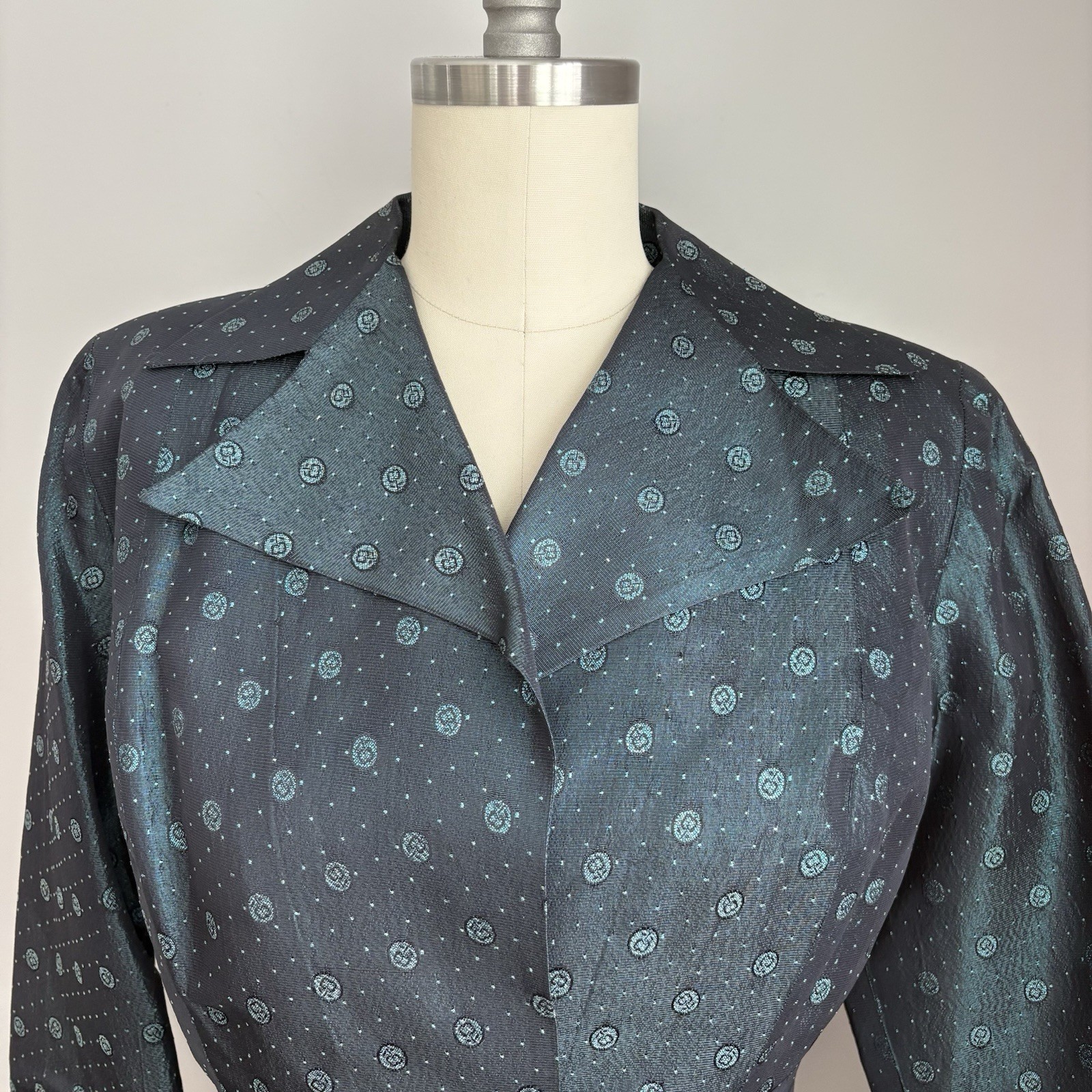 Vintage 1940’s Blue Taffeta Cherries Cherry Print Dress & Jacket Set Size XS/S