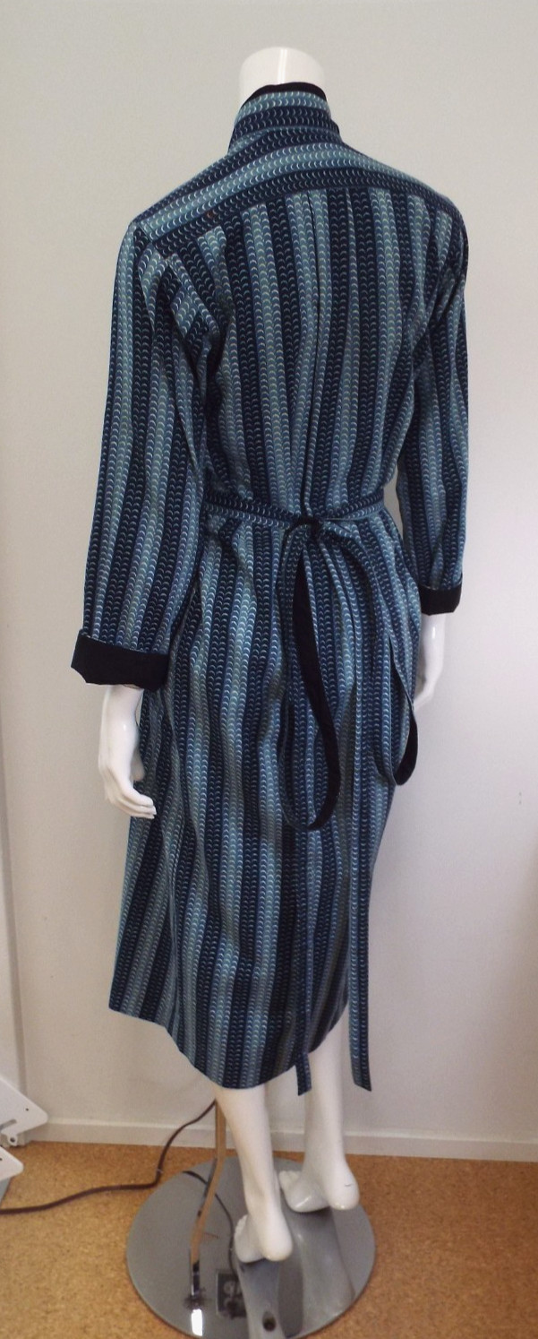 Vintage 1970s KENZO Jap Kimono Long Robe Dress 38 Blue Cotton Wrap Front Belt
