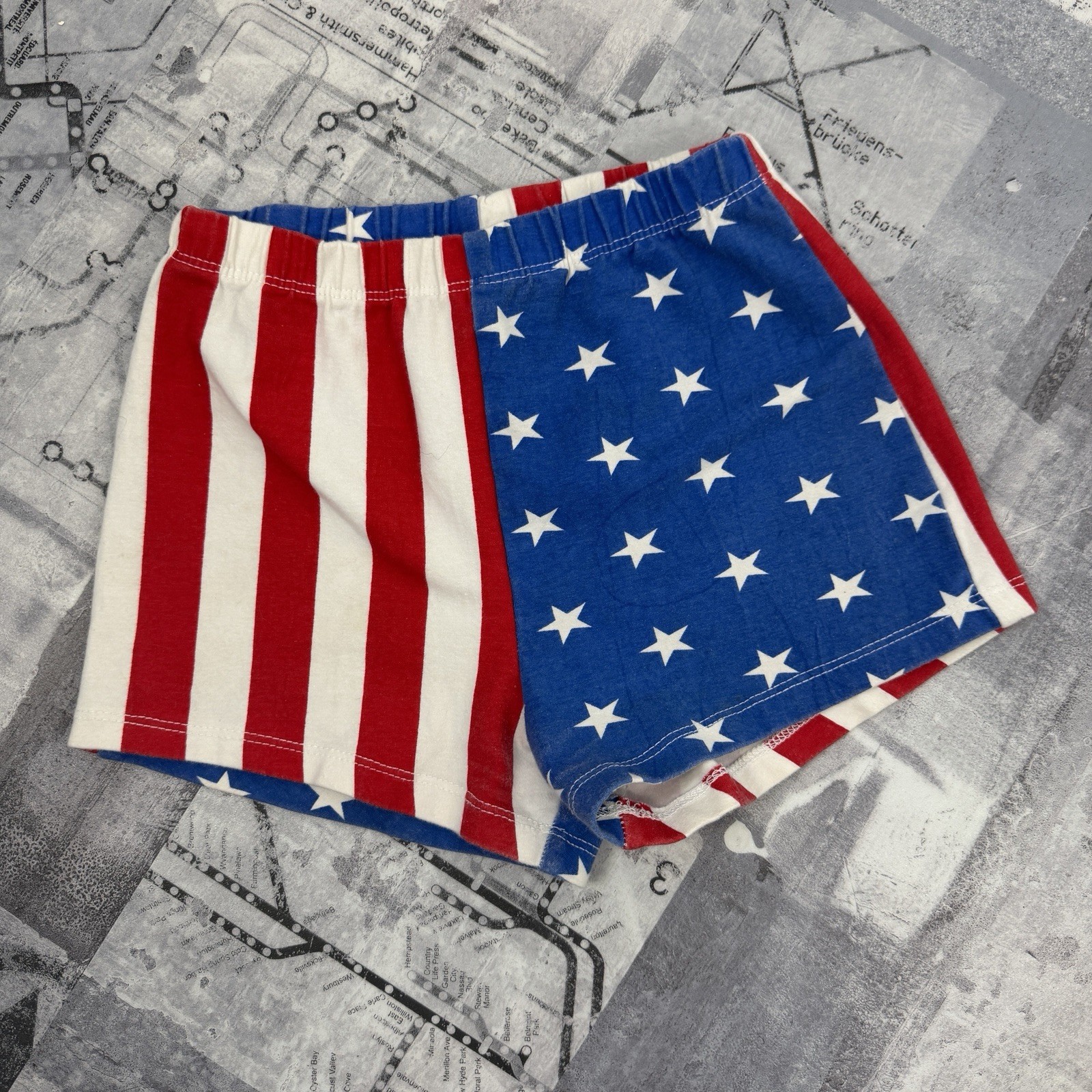 Vintage 90s Fredrick&rsquo;s Of Hollywood USA Flag hot pants booty shorts sz S Stretch