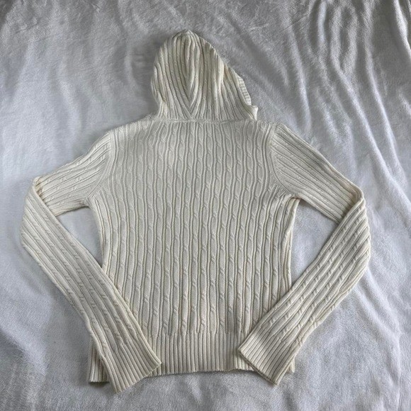 Aeropostale white cable knit babydoll long sleeve hooded sweater Y2K vintage