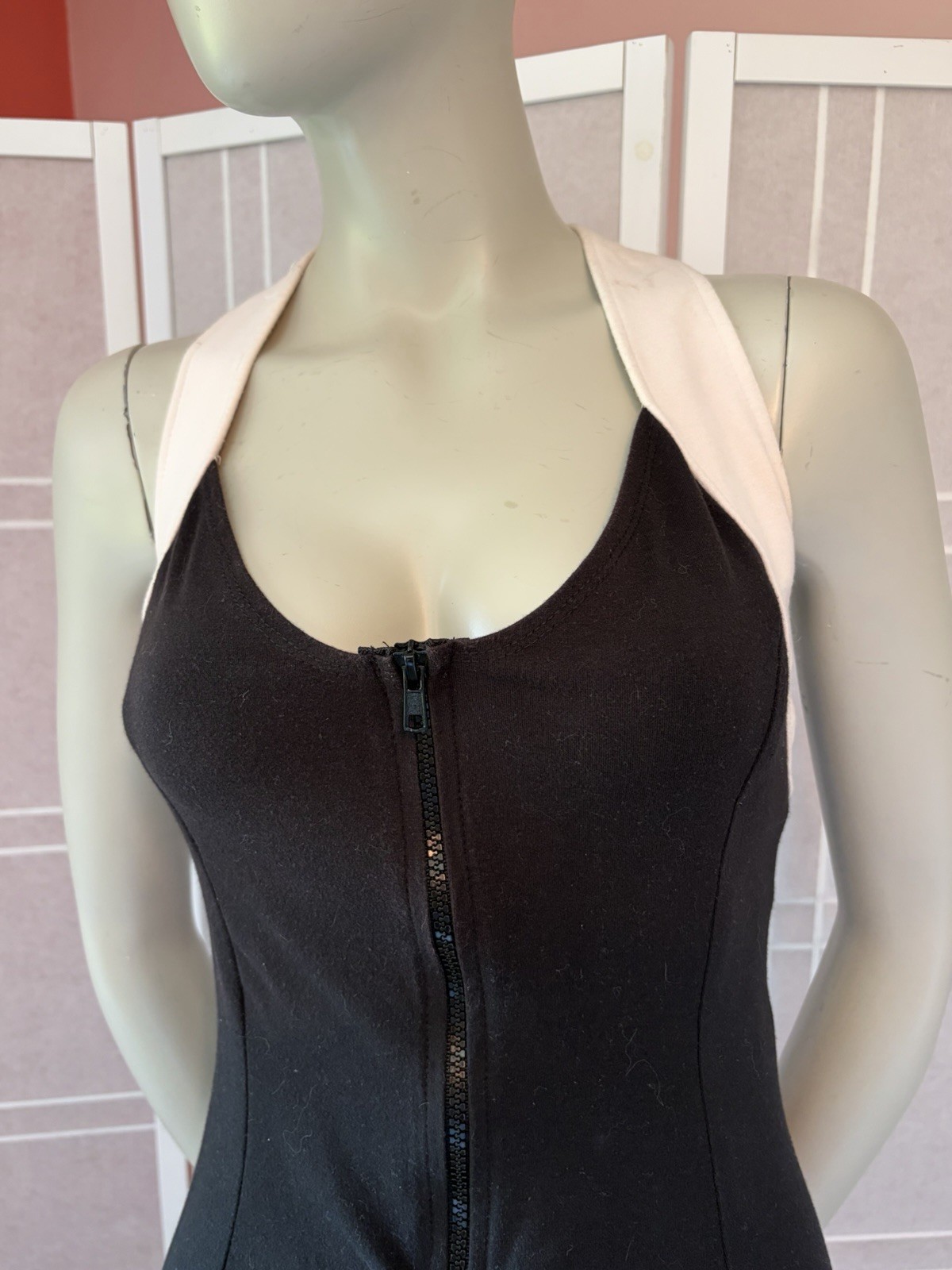 VTG 90s y2k Ujena Black White Zip Front racerback Bodycon Mini Dress club USA M