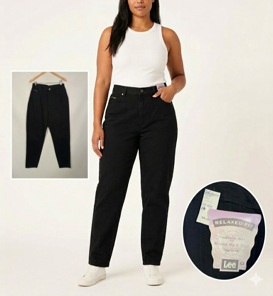 Vintage 1990s Deadstock Lee Black Jeans Relaxed Fit Tapered Leg Cotton 16 32×32