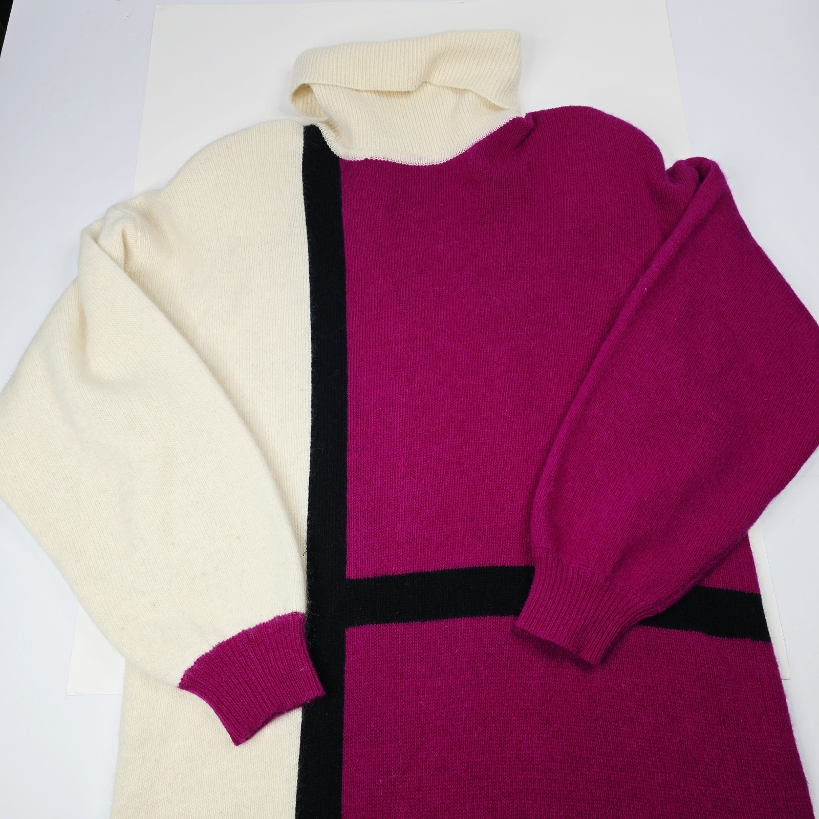 80s Richard & Company Angora Lambswool Colorblock Geometric Sweater Dress Large