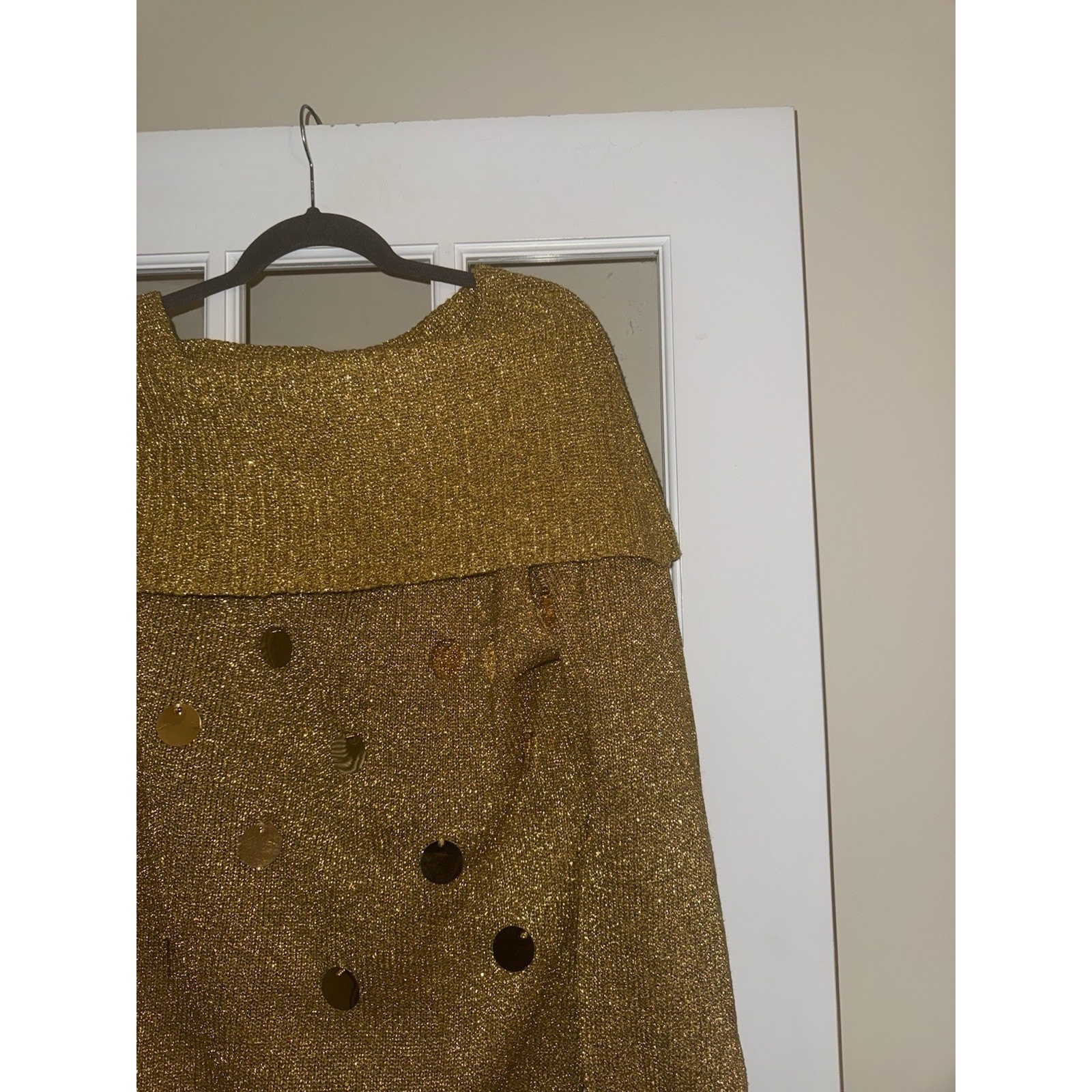 Spree VTG 80s 90s Gold Sequin Off Shoulder Oversized Sweater MD Glam Rock Party