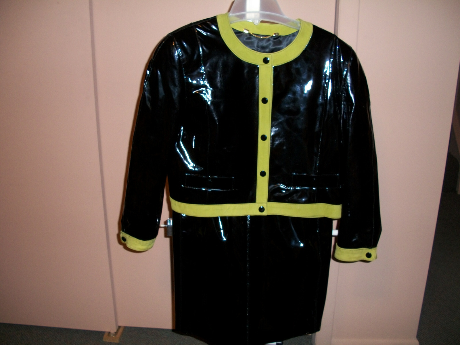 Vintage ESCADA Leather Suit Black with Lime Green Trim by Margaretha Ley