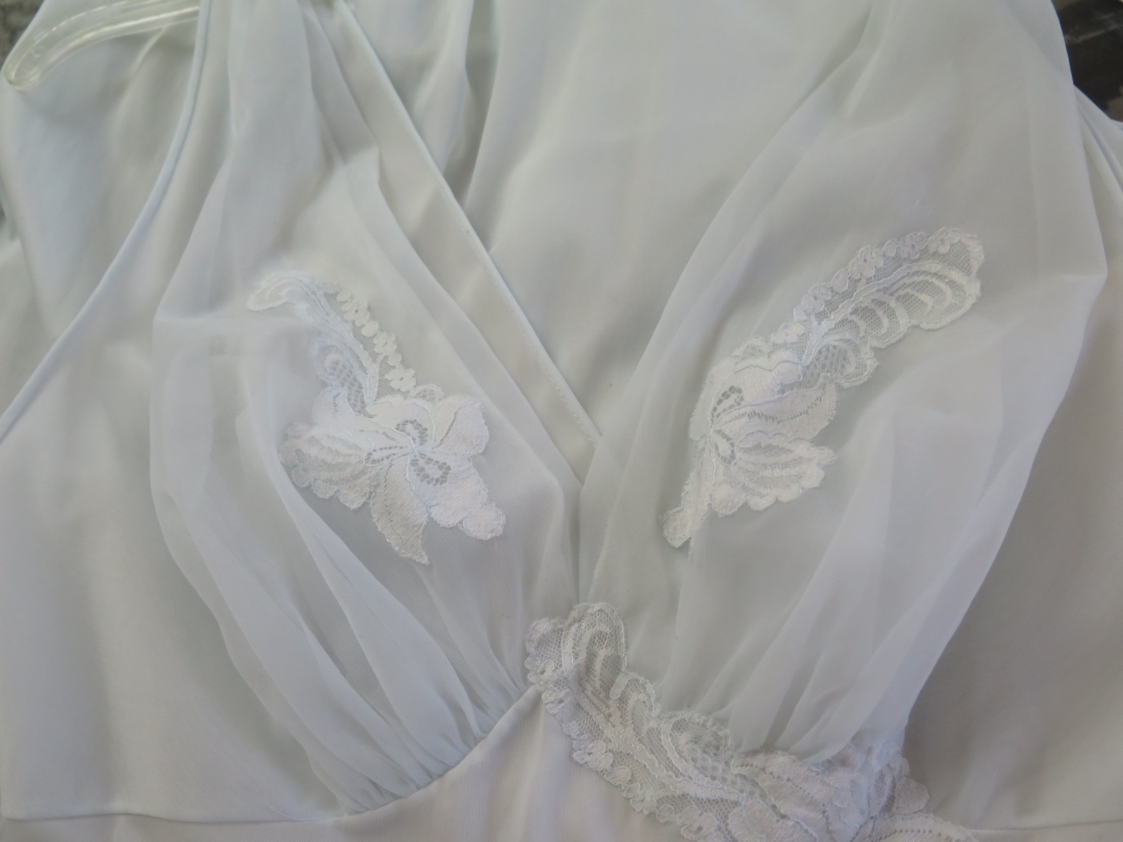 VTG Vanity Fair Sheer Chiffon Negligee Nightgown Blue Lace Bust Sz 36 Tricot