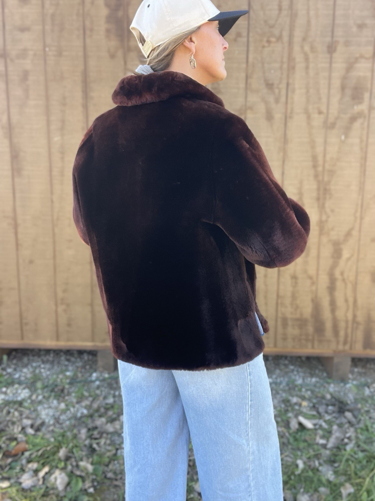 True Vintage Brown Fur Retro Style, Very Warm w/ Polka Dot Liner Womens Med Lg