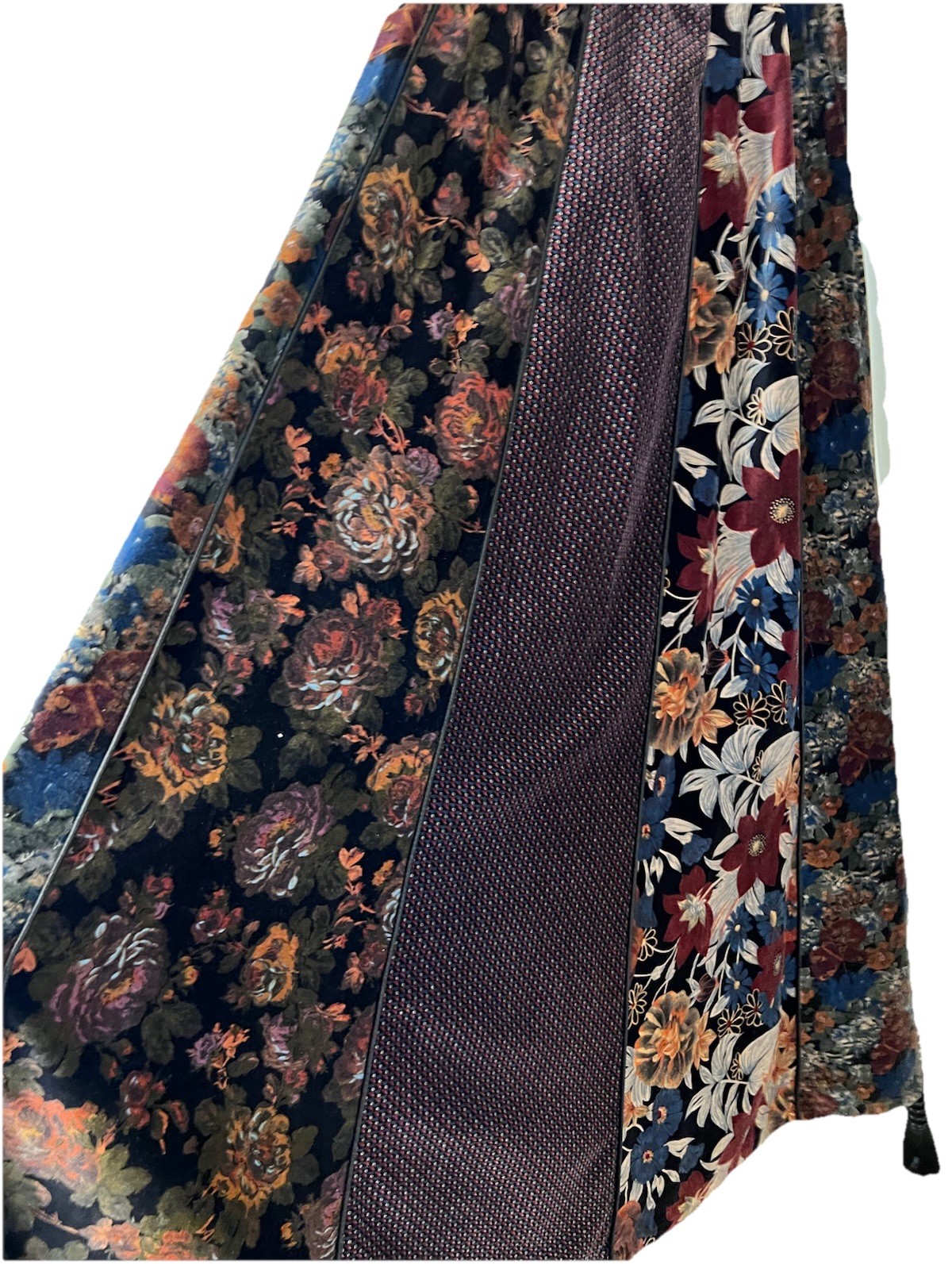Vtg Century Boston Velveteen Paneled Floral A Line Maxi skirt 4