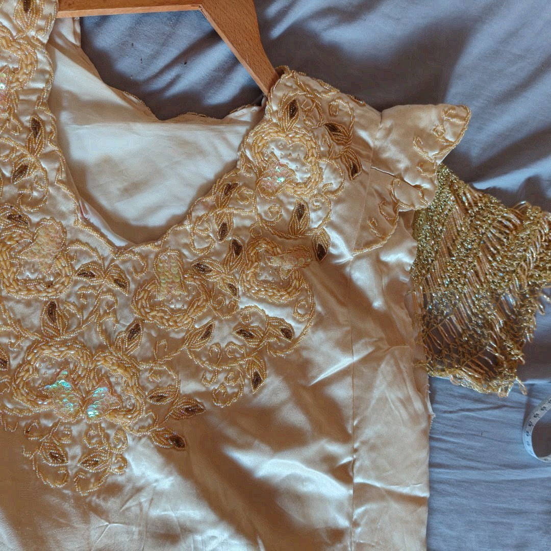 Vintage Algerian Constantine Chemsa Gandoura Gold Embroidered Dress Used