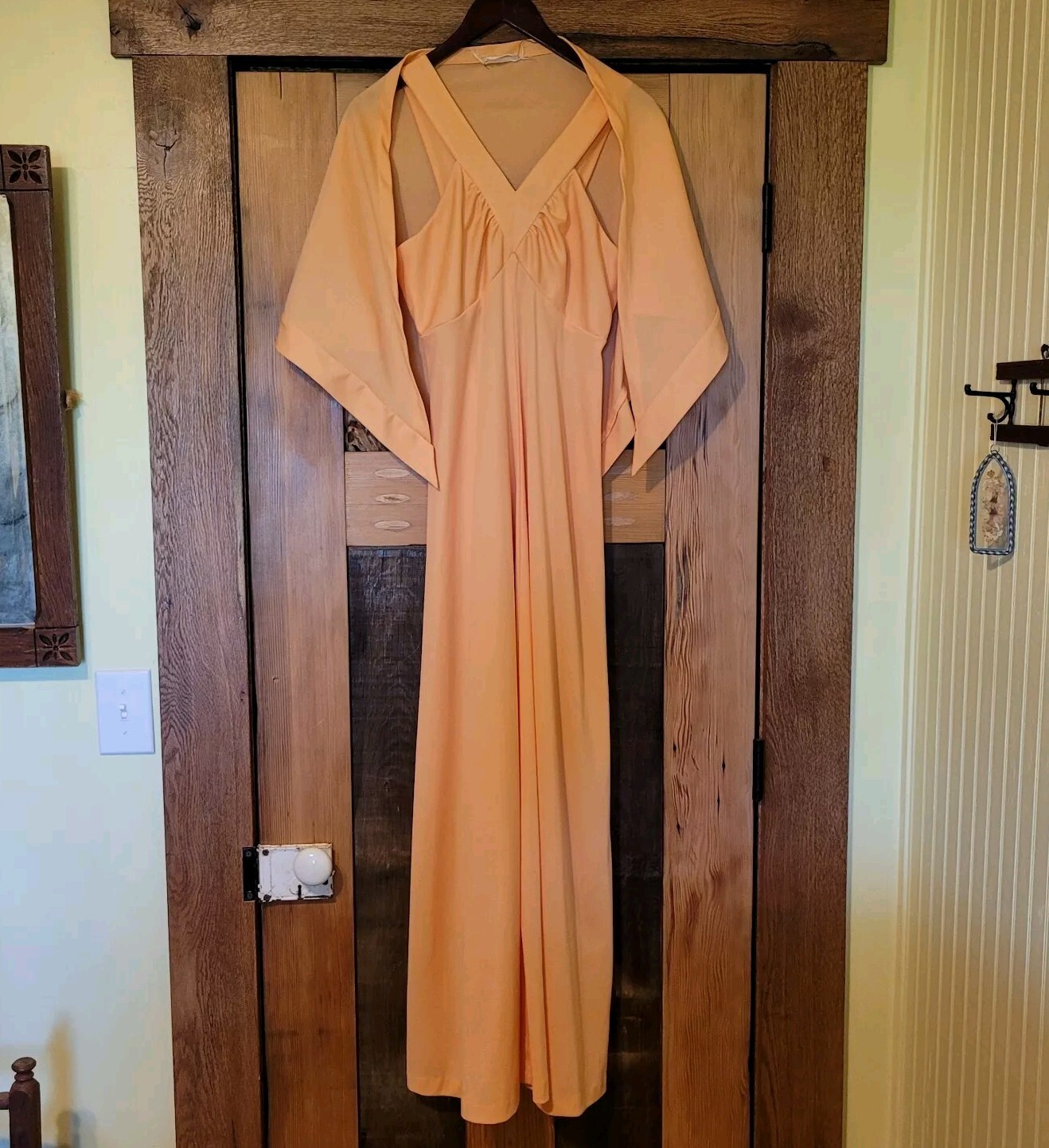 Vtg 60s 70s Toni Tody Peach Summer Sundress Double Knit Polyester Shawl- Medium