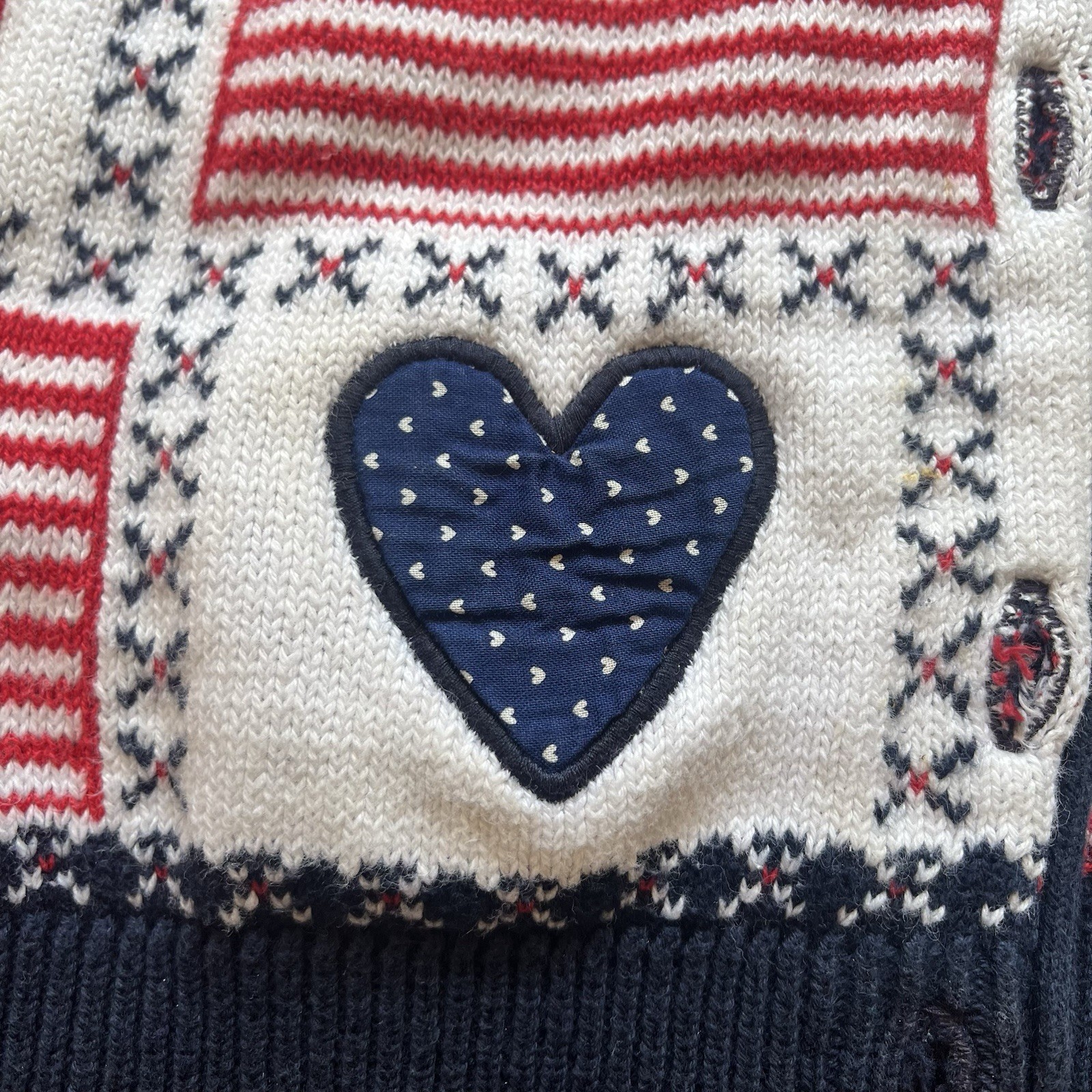 Loft Sweater Vest USA Flag Patchwork Medium Cottagecore Grandmacore Vintage