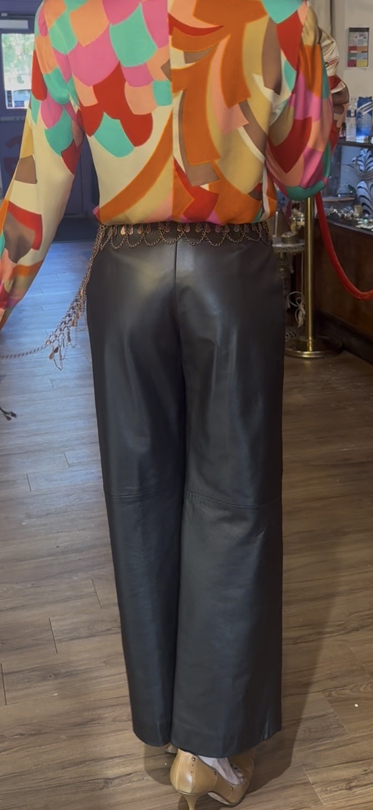 Vntg 1970s YSL Rive Gauche Brown Lambskin Leather Pants, Sz 26 Waist