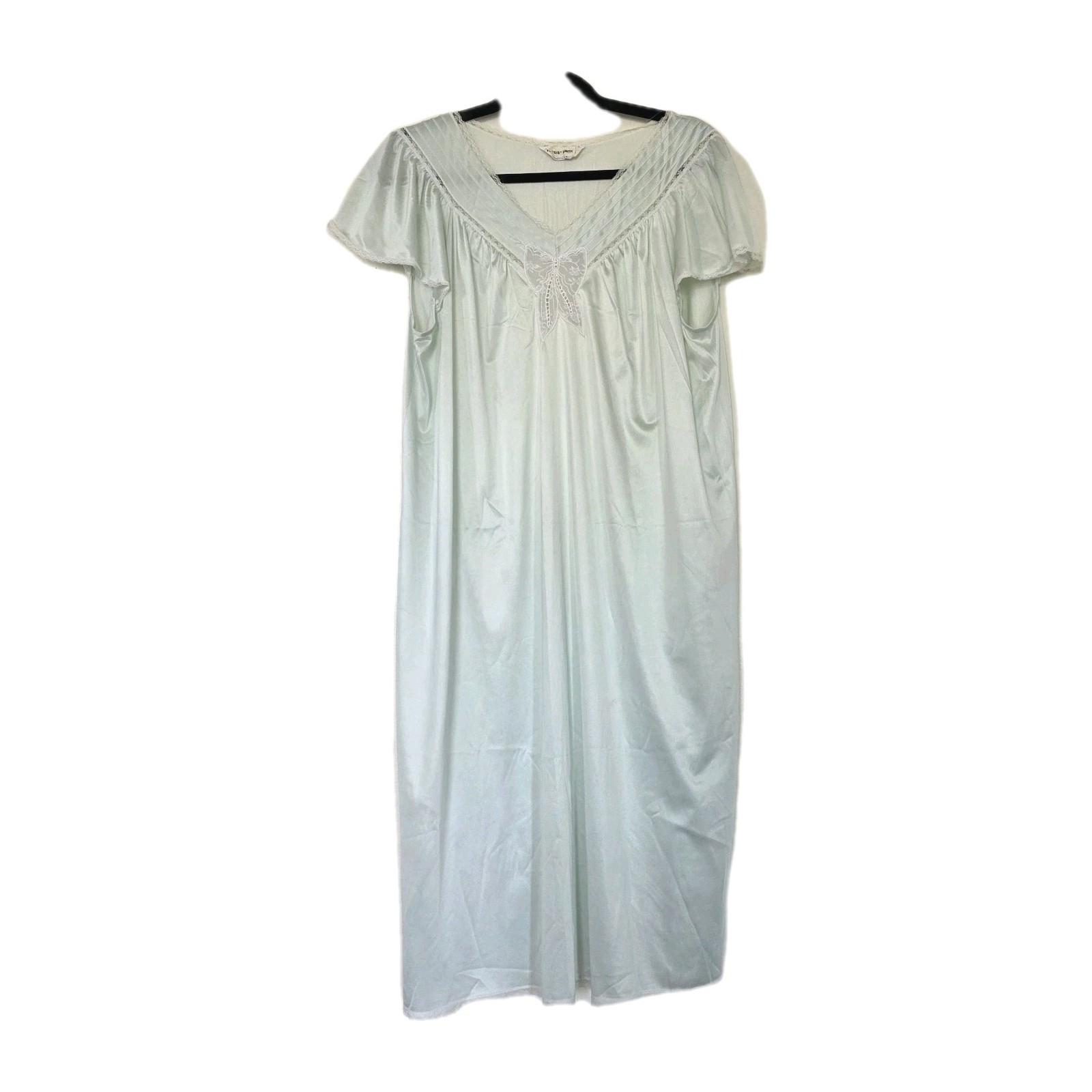 Vintage Babydoll Nightie Nylon Mint Sz XL Grandmacore House Dress Mumu Bow Lace