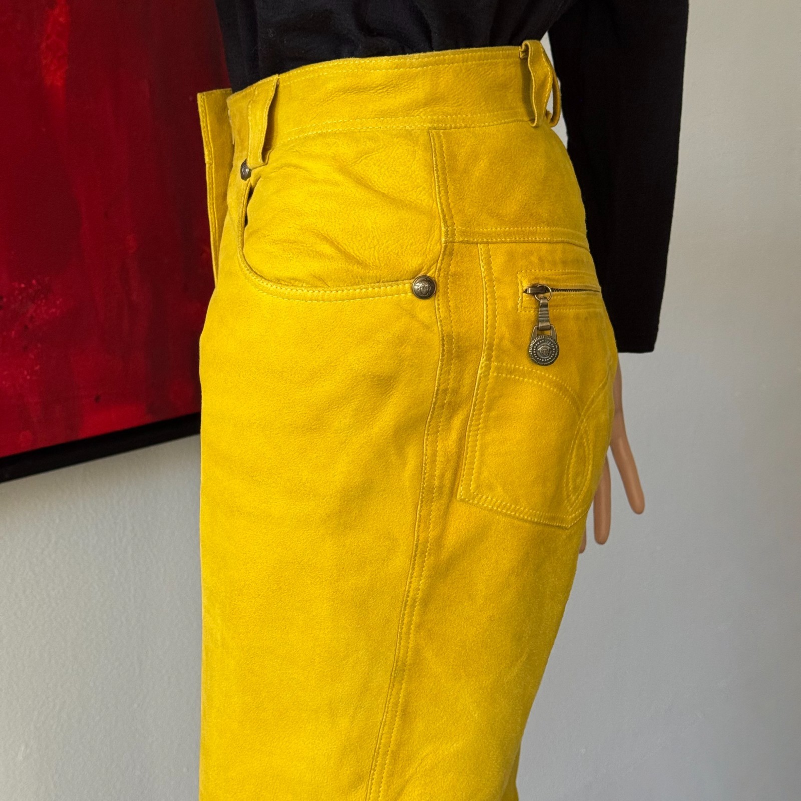 GIANNI VERSACE mustard yellow suede pants size 38/XS from F/W 1994/95