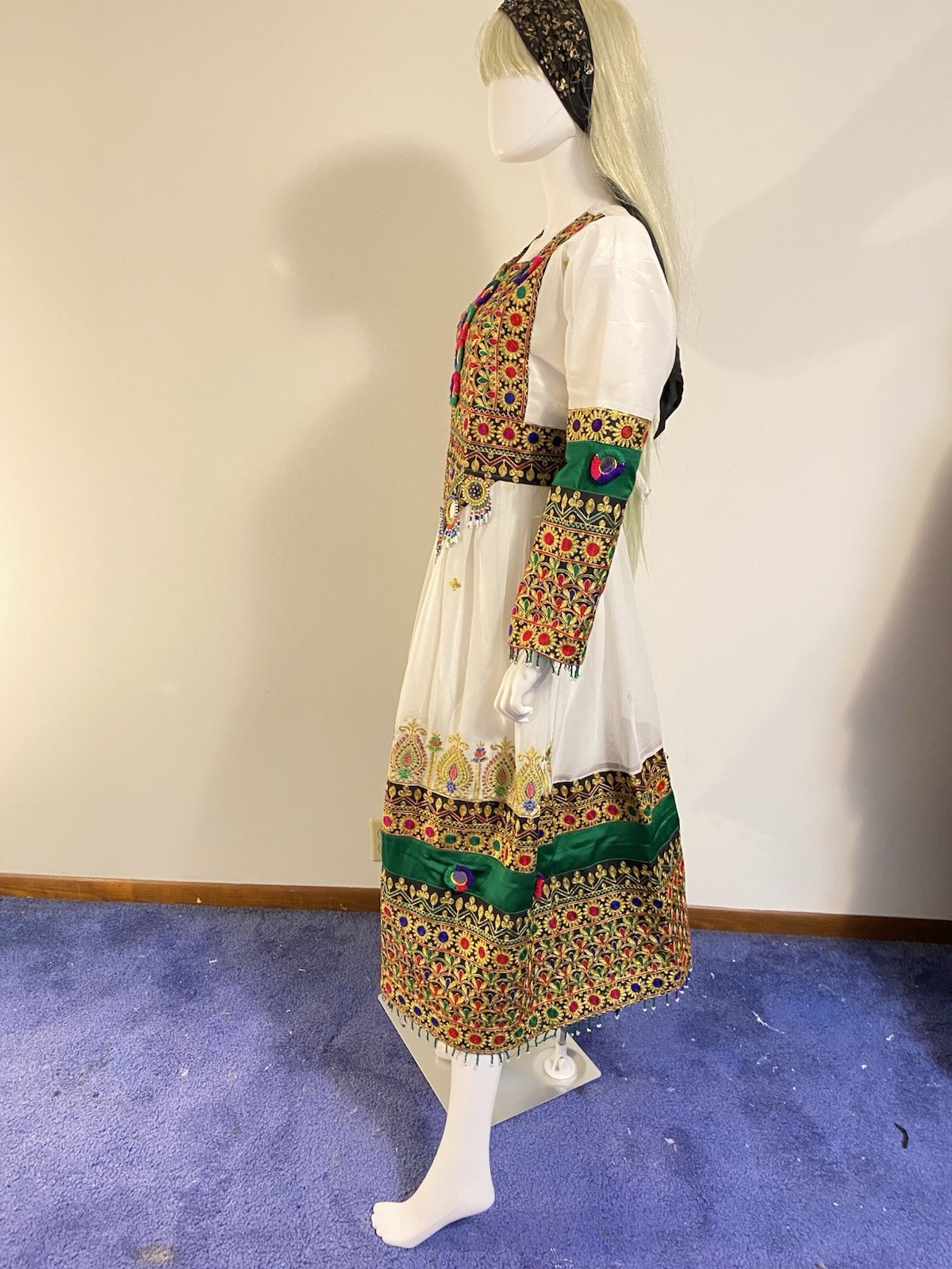 Spectacular Vintage Heavily Embroidered , Beaded And Mirrored Dress C1970’s