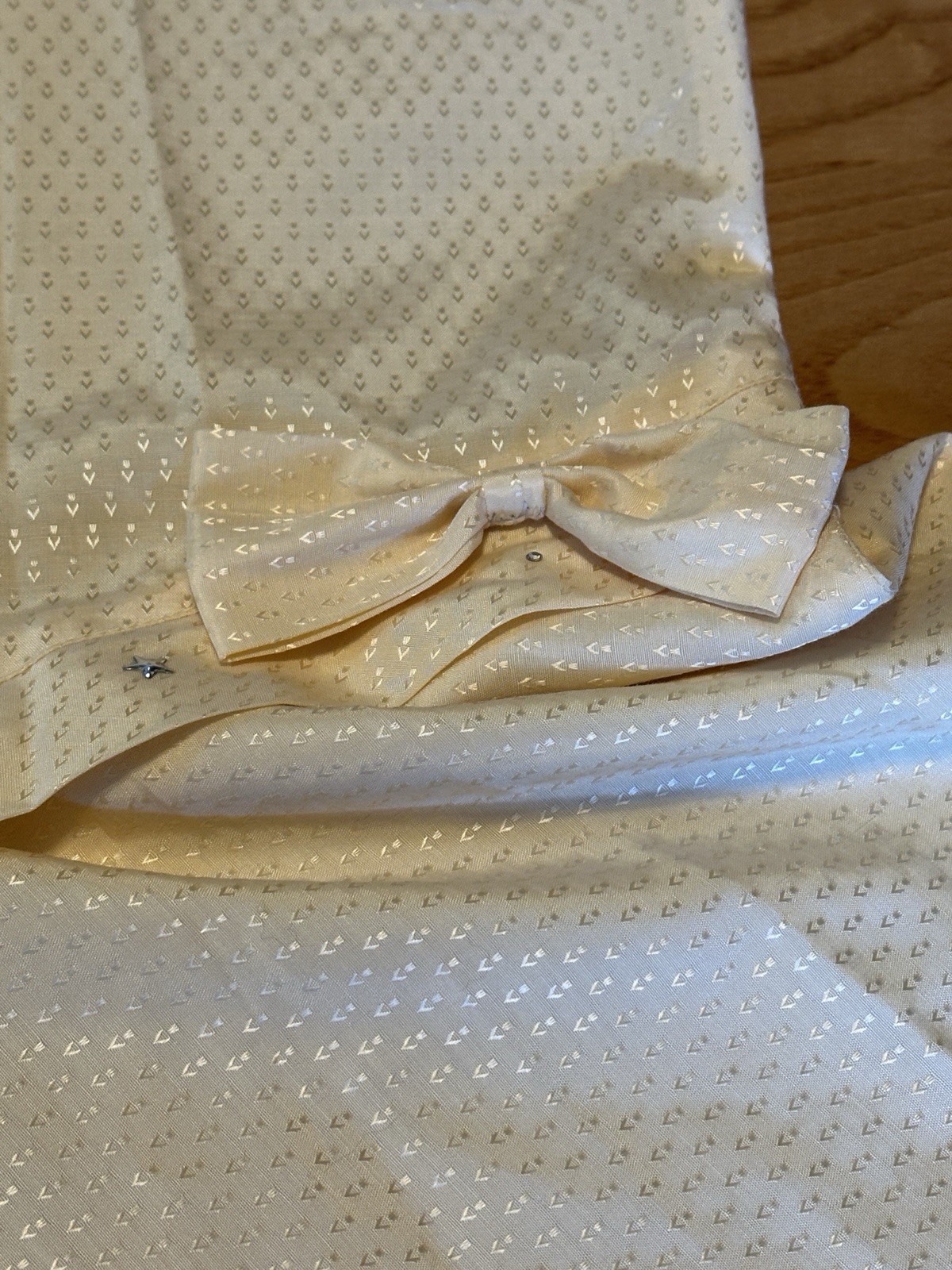 Vintage Pastel Yellow Drop Waist Flapper Dress Rhinestone Bow 42&Prime; x 20.5&Prime;