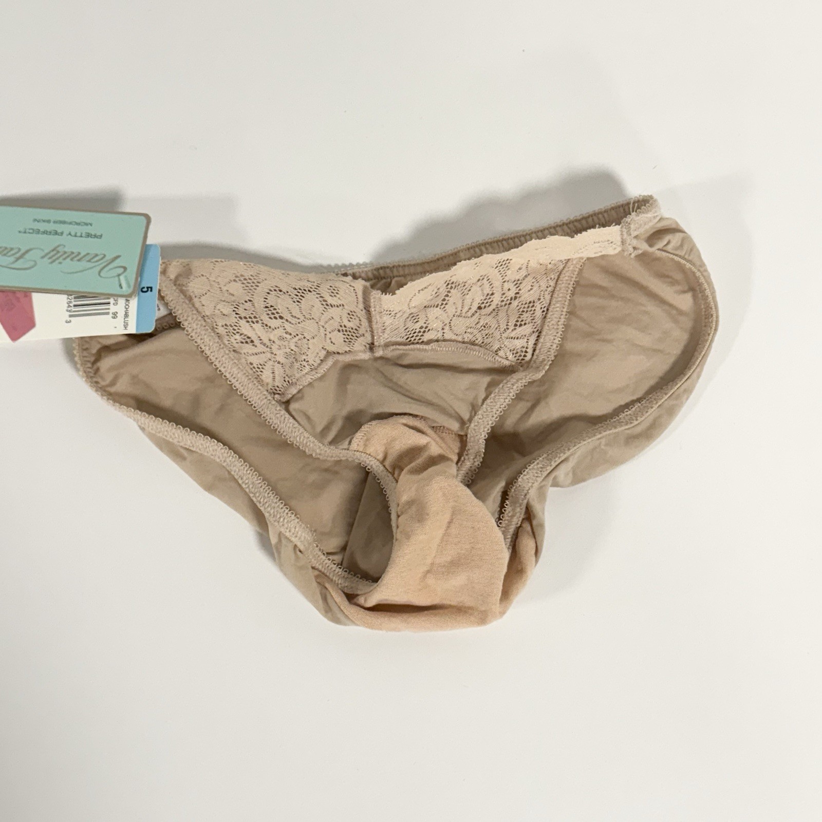 Vanity Fair Bikini Underwear Pretty Perfect Microfiber Panty Nude Lace Sz 5 Y2K