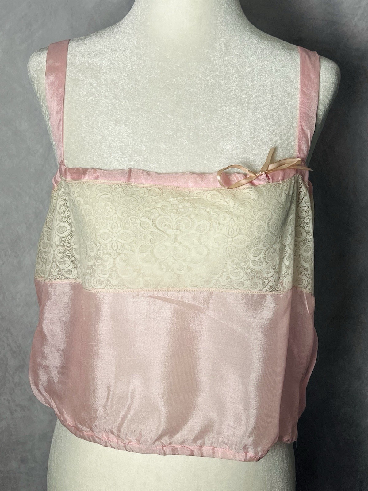 Vintage 1920s Blush Pink Silk & Lace Lingerie Camisole Corset Cover Size L