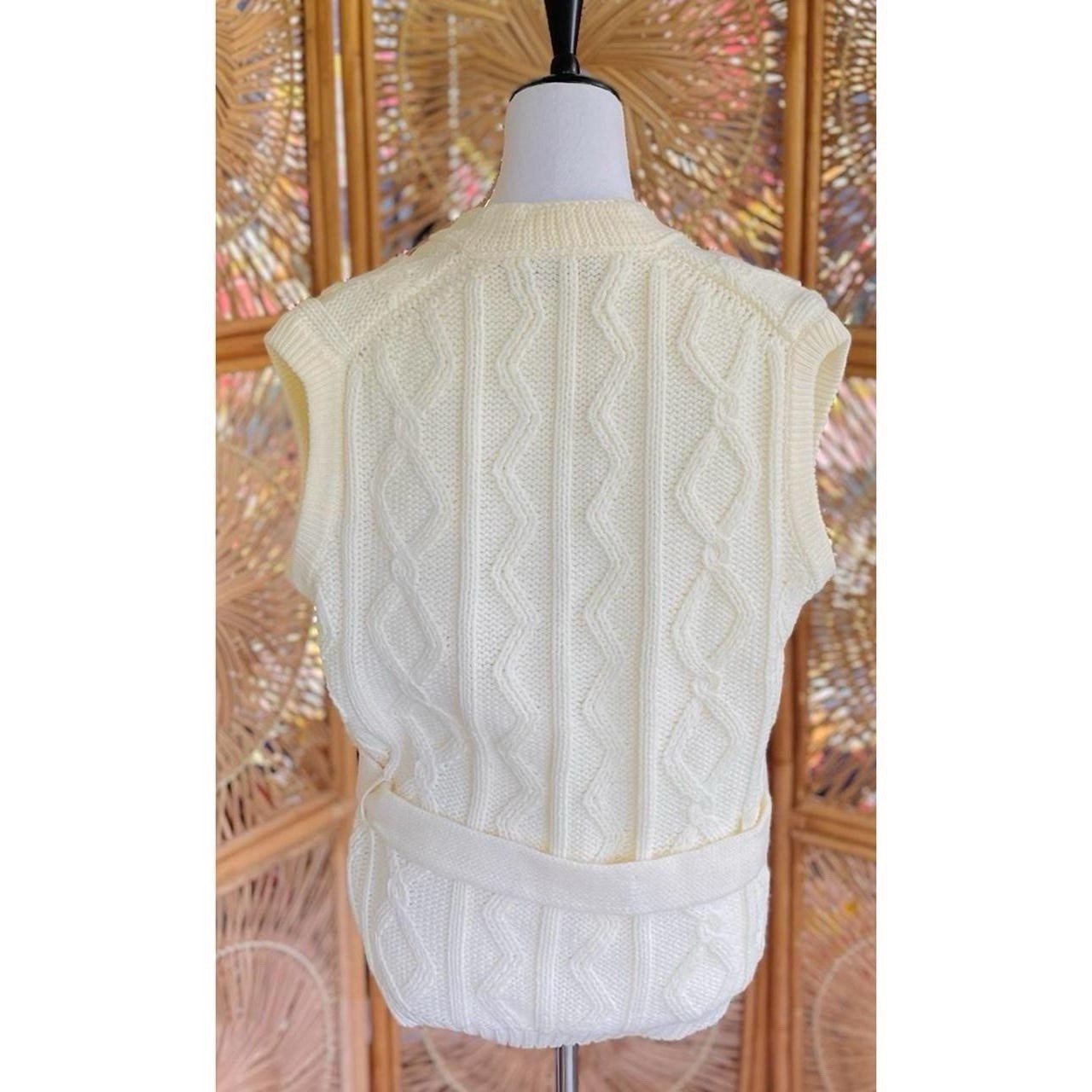 Vintage Hand Full Fashioned Hand Loomed Ivory Knit Belted Sweater Vest