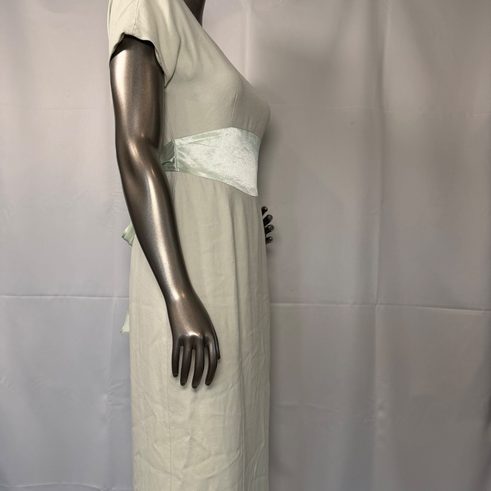 Caren Design Co Mint Green Rayon Formal Maxi Dress Size 4 Empire Waist Satin