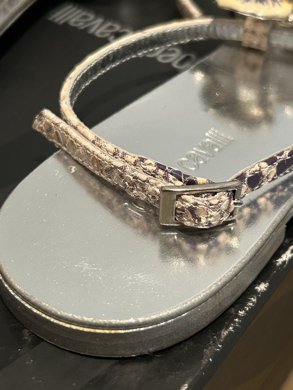 Rare Vintage Roberto Cavalli Flat T-Strap in Pansy Size 6.5