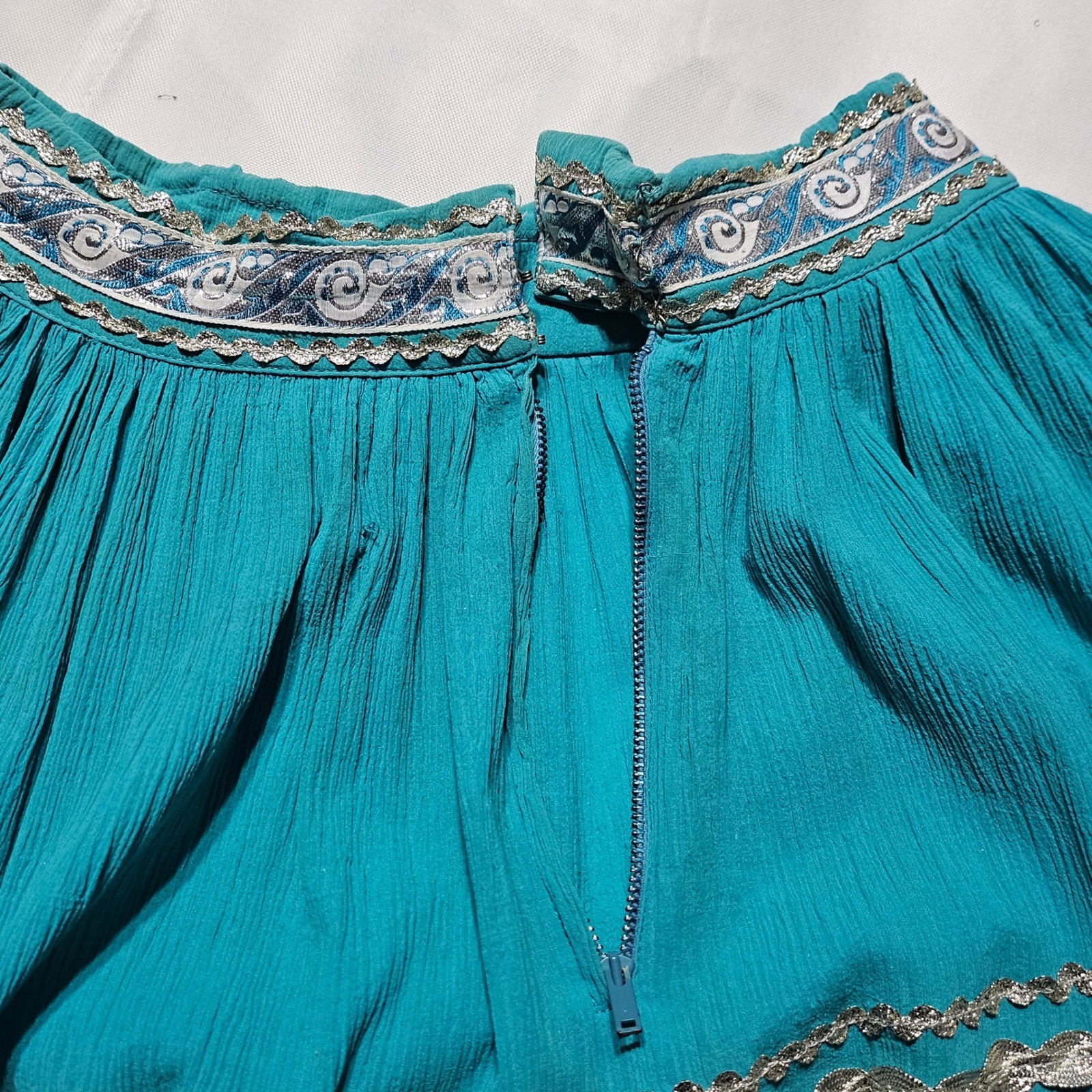 Vintage Fayes Creation Patio Fashions Turquoise Silver Rickrack Skirt Set 2958