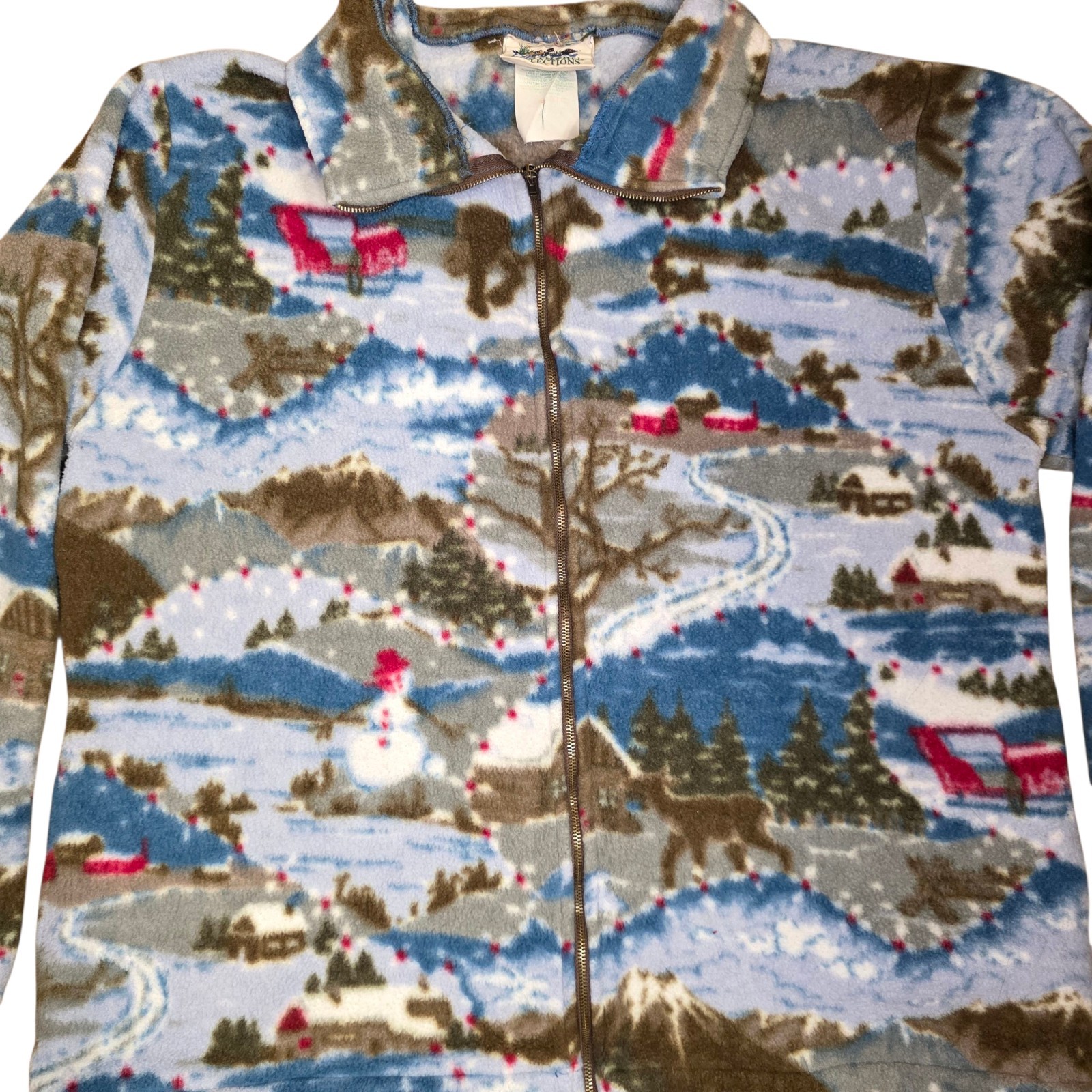 Vintage Northern Reflections Fleece Jacket Cabin Scenic Deer Winter Womens M/L